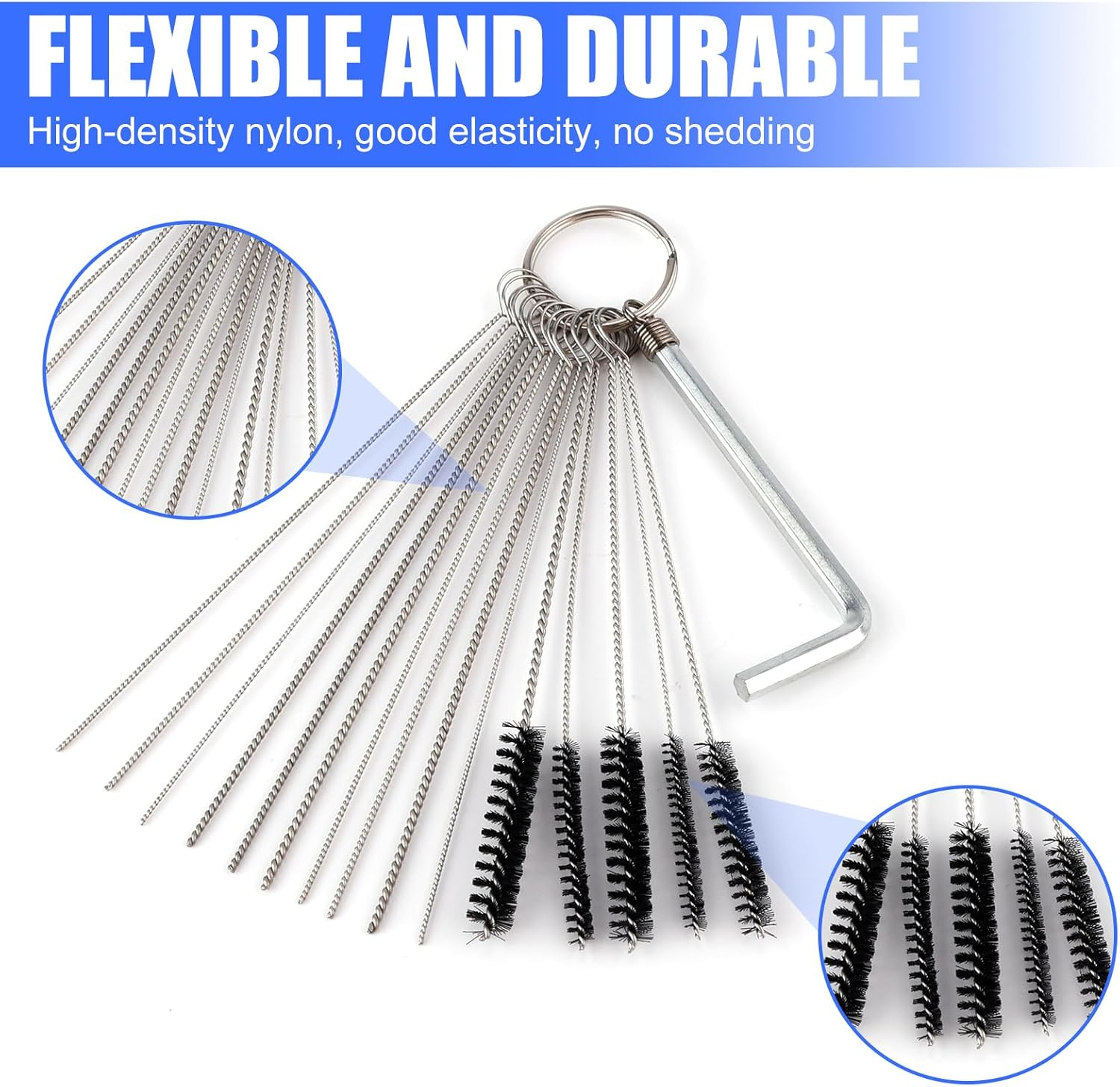 Gosknor Carburetor Cleaning Kit, Carb Cleaning Kit Carburetor Cleaner Torch Tip Cleaner Set with 10 Nylon Carb Cleaning Brushes, 20 Cleaning Needles, 2 Hex Wrenches and 2 Sharp Picks image number 4