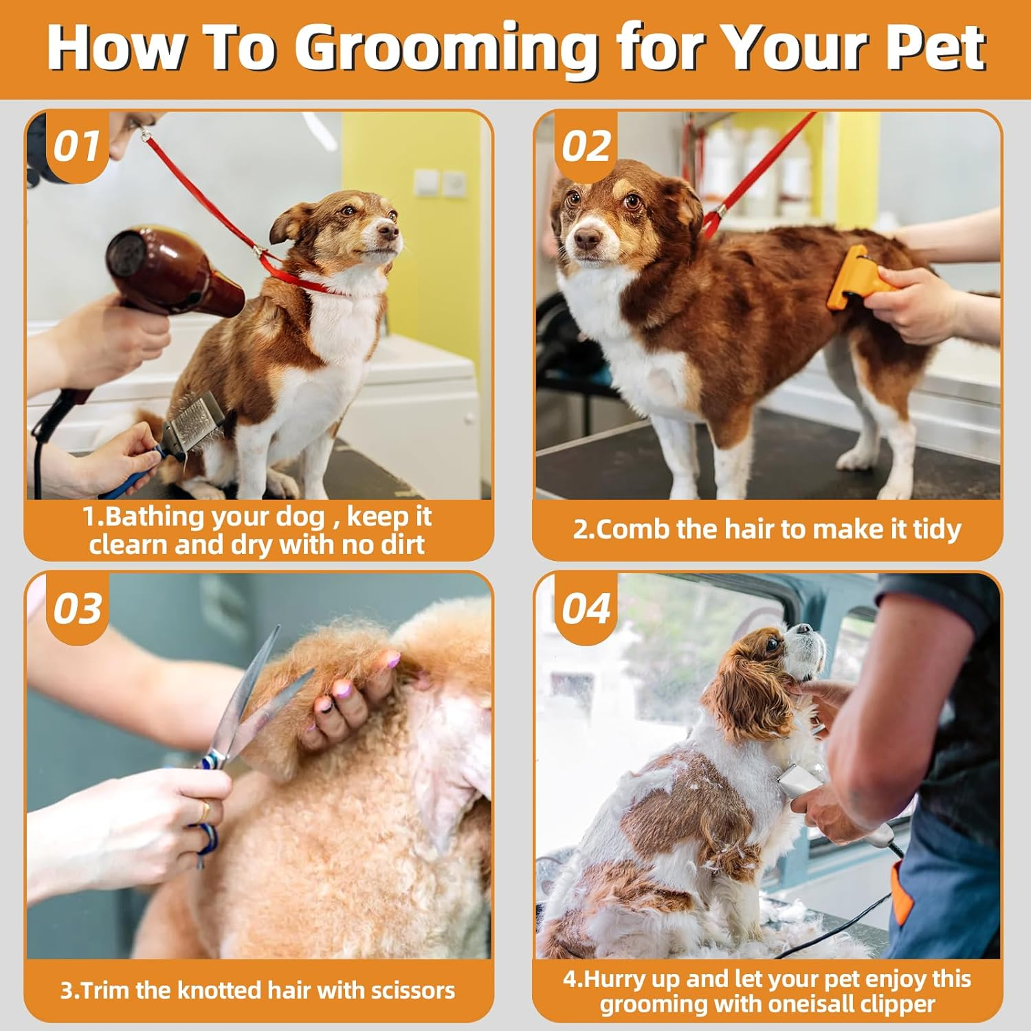 Dog Clipper, 4-In-1 Quiet Pet Hair Trimmer, Professional Clipper, Dog Cat with LED Display, Rechargeable Clipper, Dog Set for Dogs, Cats, Paws, Eyes, Ears, Face, Body image number 1