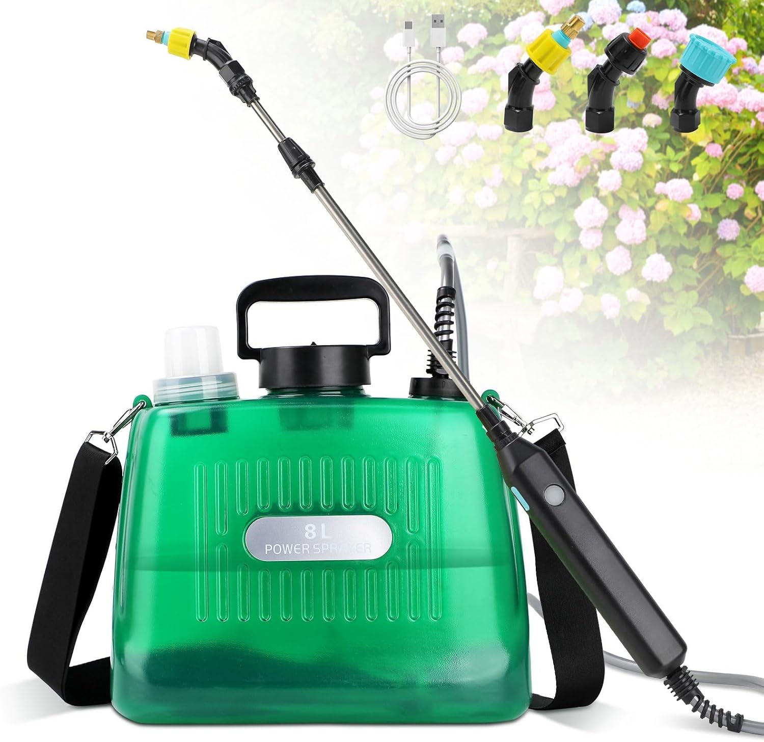 Battery Powered Sprayer, 8L Electric Garden Sprayer with Telescopic Wand & 3 Nozzles, Weed Backpack Sprayers for Lawn, Yard & Outdoor Use - Green image number 6