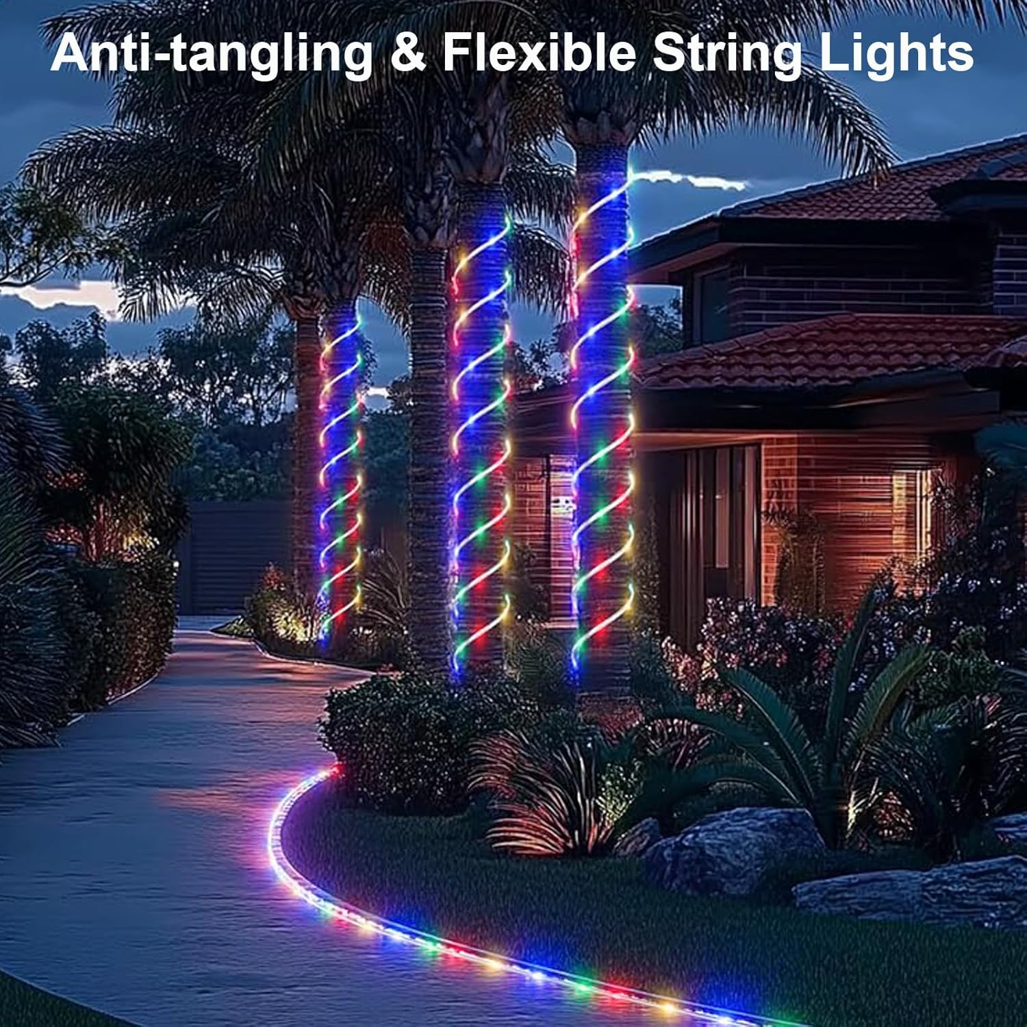 Solar Rope Lights, 12M100Led Solar String Lights IP65 Waterproof, Solar Outdoor Lights with 8 Modes Anti-Tangling for Camping Fence Garden Party Christmas Halloween Holiday Wedding (2 Packs Colorful)