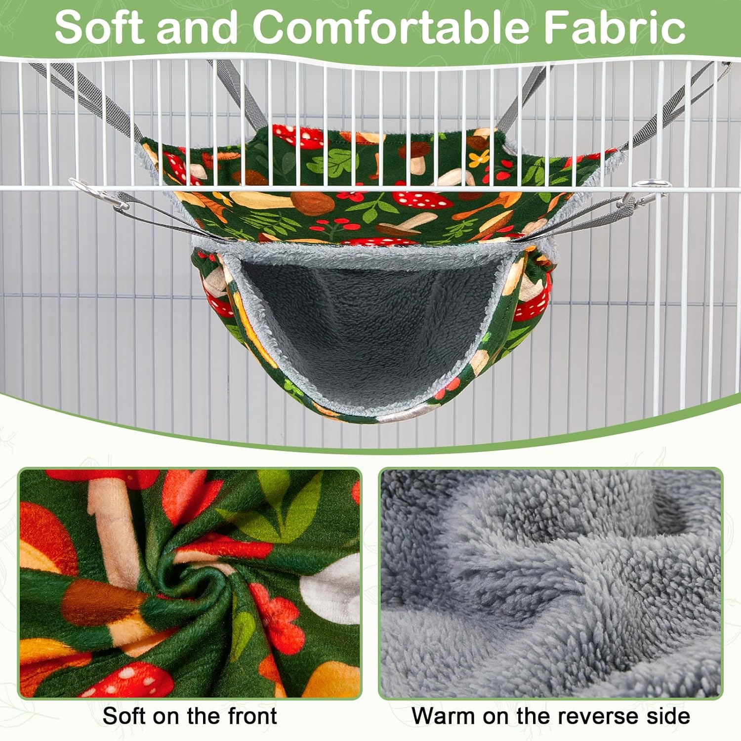 Hedgeink 2 Pcs Ferret Rat Hammock Set for Cage, Washable Guinea Pig Hideout Bed with Soft Tunnel Toys, Small Animal Accessories for Ferrets, Rats, Hamsters, Hedgehogs & Sugar Gliders image number 2