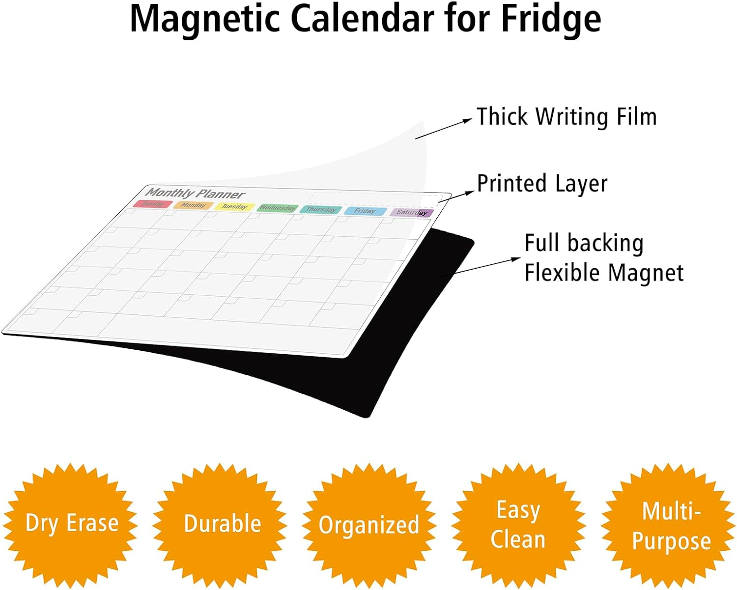 Zazzykid Magnetic Dry Erase Planner for Fridge: Pack of 3-14.6&rdquo; X 11.6&rdquo; Magnetic Monthly Calendar with Markers+ 7.3&rdquo; X 11.6&rdquo; to Do List Pad & Fridge Whiteboard image number 4