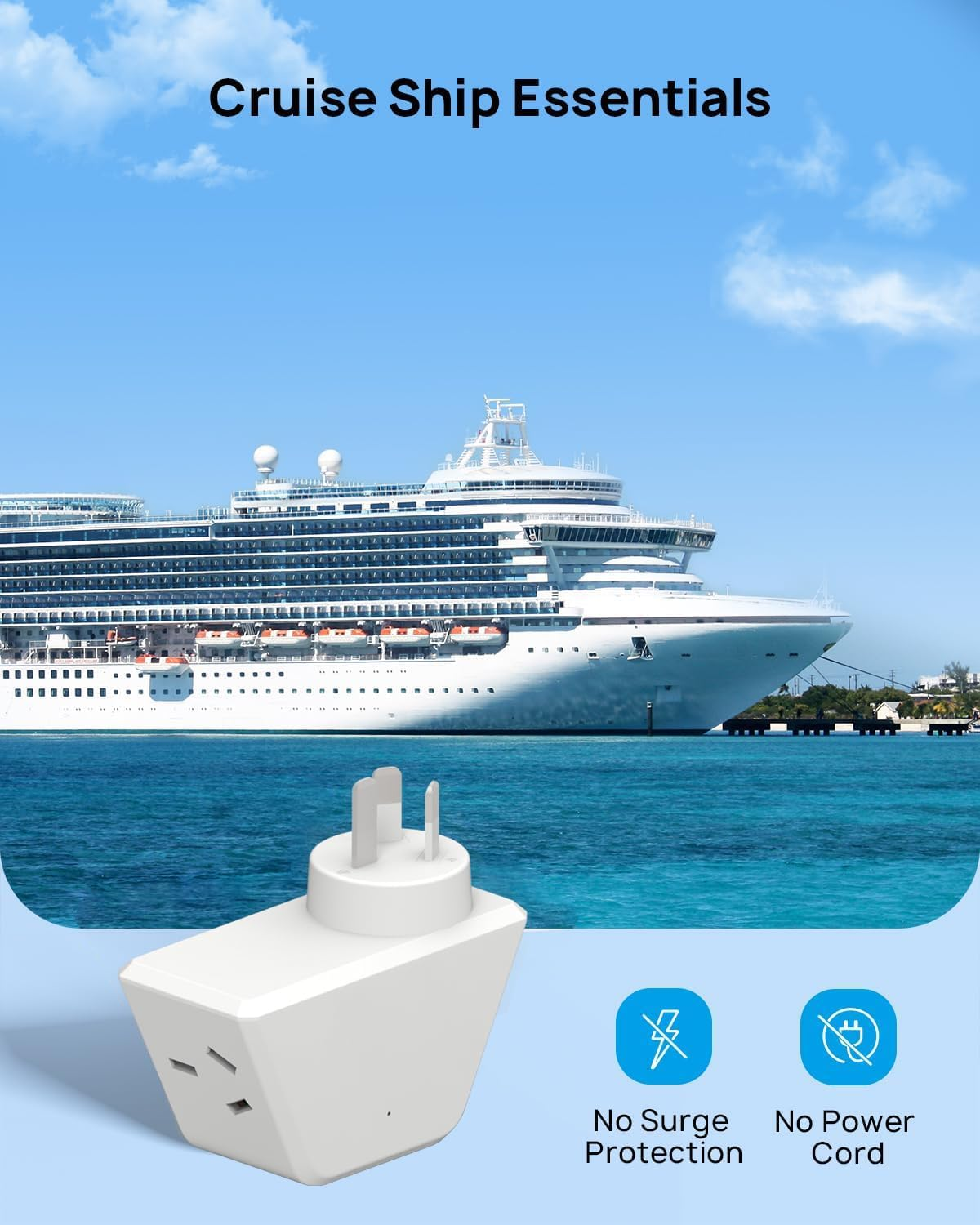 3In1 Outlet Extender, 3 AC Outlets Power Board, 3 Way Socket, No-Bloacking Multi Plug Power Strip, Compact Travel Adapter for Bathroom, Kitchen, Bedroom, Hotel, Office, Cruise (2-Pack) image number 2