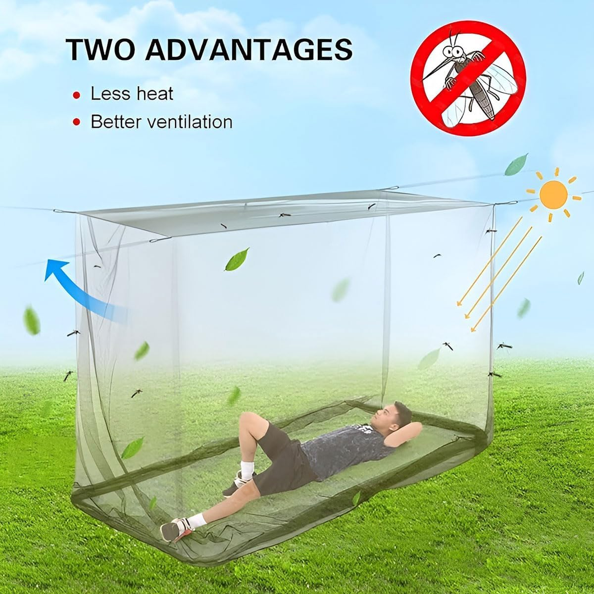 AIMALL Outdoor Single Folding Bed Mosquito Net, Army Green, Light & Breathable, Ultra - Fine Mesh, 2 Sizes image number 2