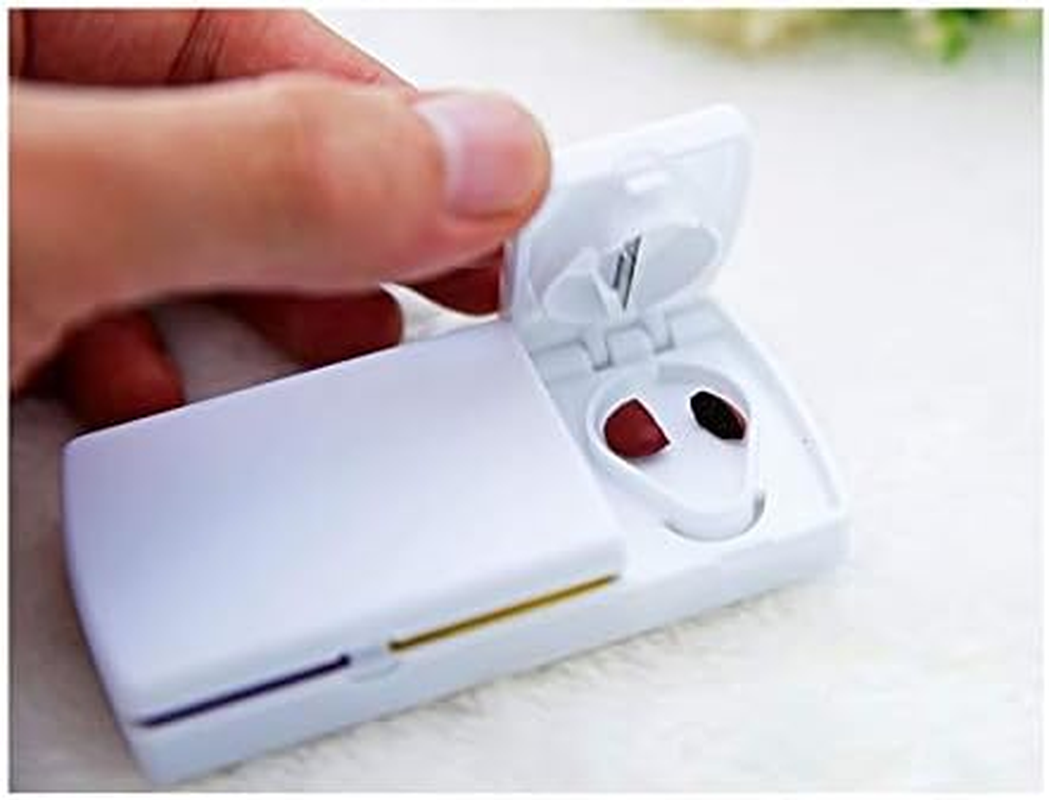 Pill Cutter Tablet Splitter Medicine Case Pill Box Portable Pill Box (White)