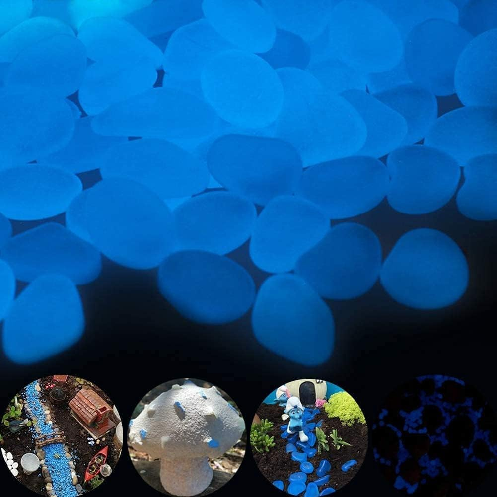 Glow in the Dark Pebbles for Outdoor Decor, Garden Lawn Yard, Aquarium, Walkway, Fish Tank, Pathway, Dwered by Light or Solar-Recharge Repeatedlyriveway, Luminous Pebbles 300Pcs (Blue) image number 3
