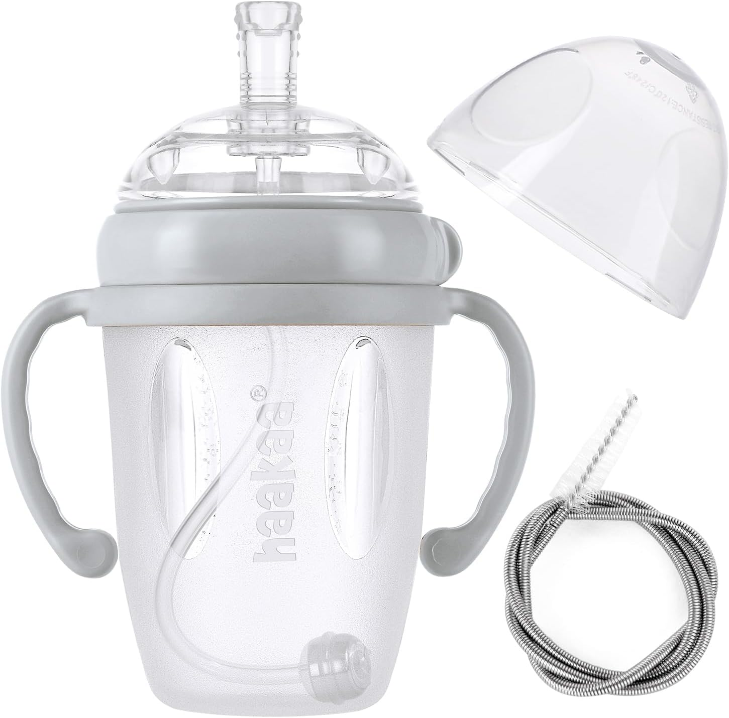 Haakaa Weighted Straw Trainer Cup with Cap 8 Oz, Gen.3 Silicone Sippy Cup with Cap & Straw Brush, Infant Water Cup with Straw, Peach