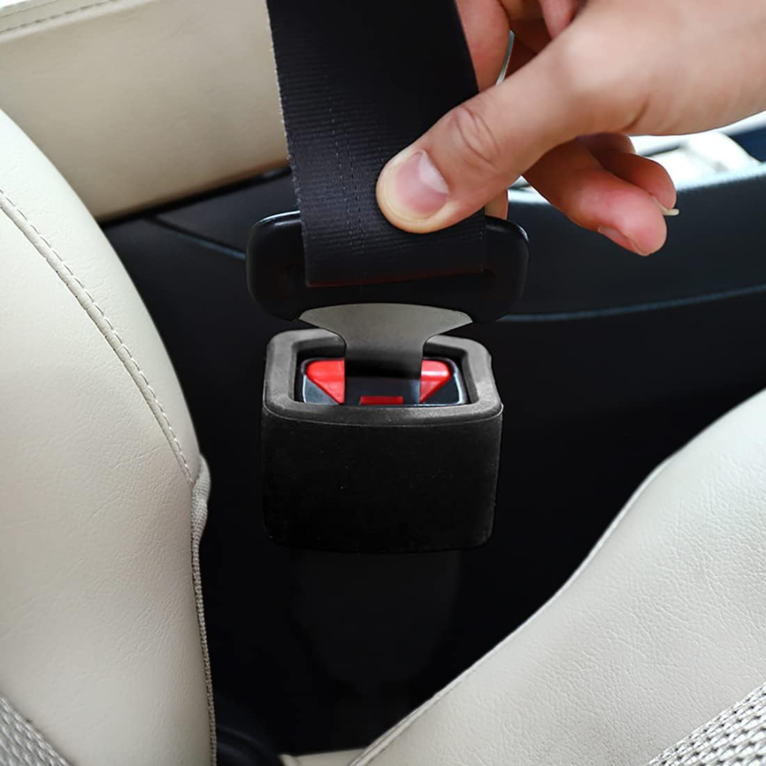 2-Pack Car Seat Belt Buckle Holder, Car Seatbelt Buckle Guard (BPA Free), Durable Silicone Material, Seat Belt Holder Upright Your Seat Belt Receiver for Easy Access (Black) - Black image number 4