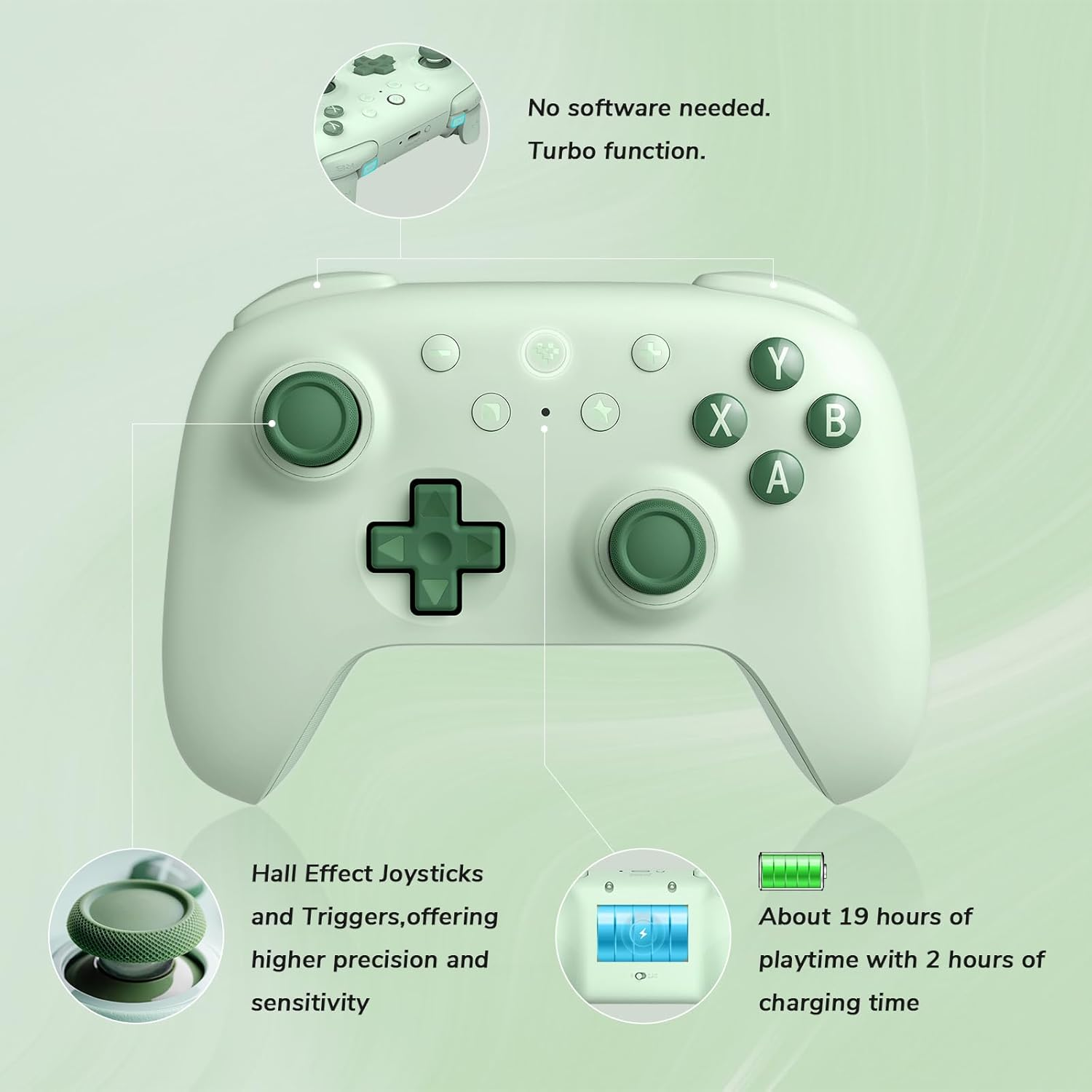 8Bitdo Ultimate C 2.4G Wireless Controller for Windows PC, Android, Steam Deck and Raspberry Pi, 25 Hours of Play with 2 Hours Charging Time (Green) image number 2