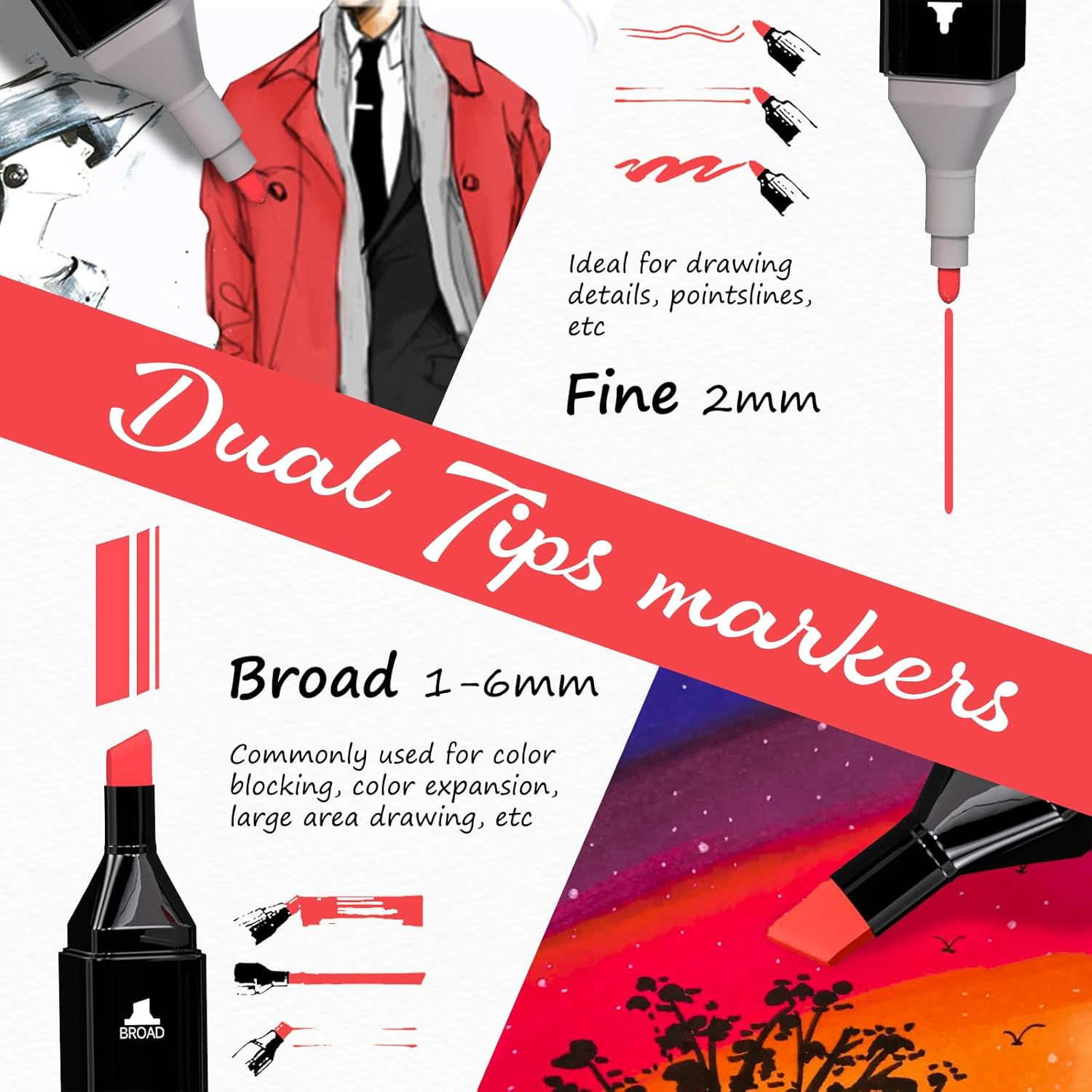 Zelphia Alcohol Markers Double Tipped - 80 Colors Art Drawing Set, Colouring Markers for Kids, Artist, Adult, Based Highlighter Pen for Painting, Coloring, Drawing and Sketching