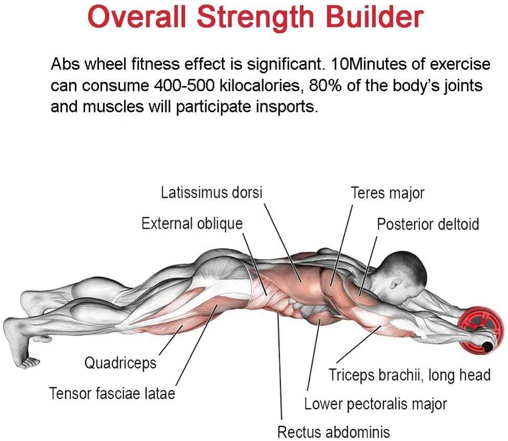 Ab Roller Wheel with Knee Pad - Core & Abs Home Workout Equipment for Men and Women - Wide Non-Slip Abdominal Exercise for Home Gym Fitness Equipment (Red)