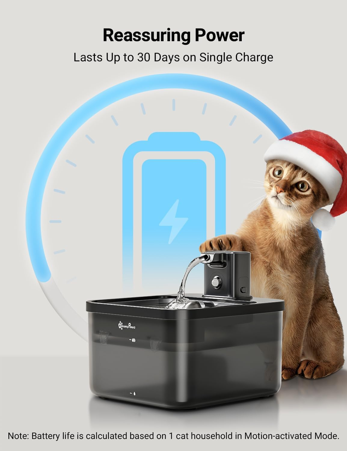 Downypaws Cordless Cat Water Fountain Battery Operated Rechargeable Wireless 4000 Mah Stainless Steel Motion Sensor Ultra Quite Pump 2.5L Indoor, Black image number 1