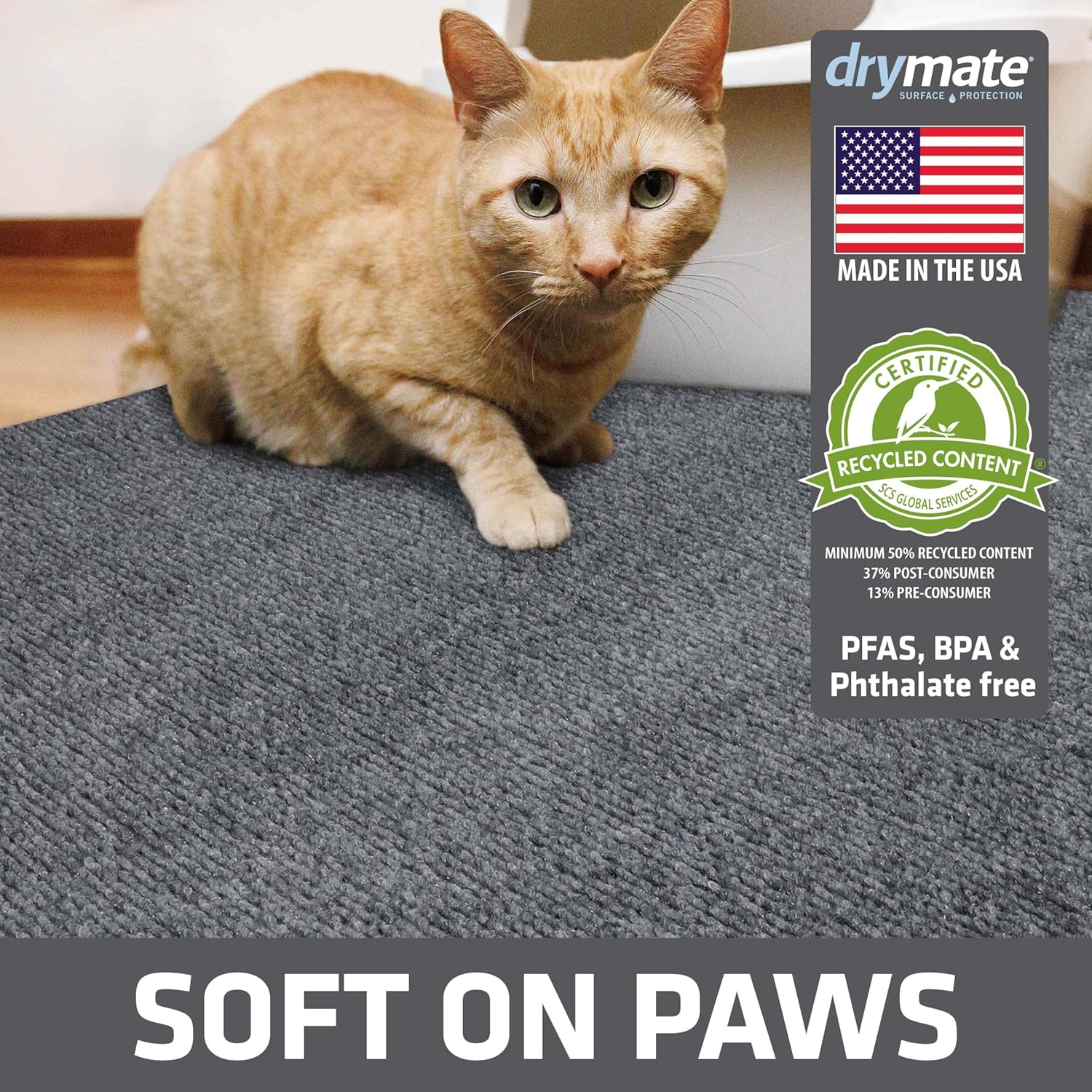Drymate Jumbo Cat Litter Trapping Mat, (Ridged Design), Traps Litter & Mess from Box, Soft on Kitty Paws, Absorbent, Waterproof, Urine-Proof, Machine Washable, Durable, (USA Made) (36" X 47") image number 6