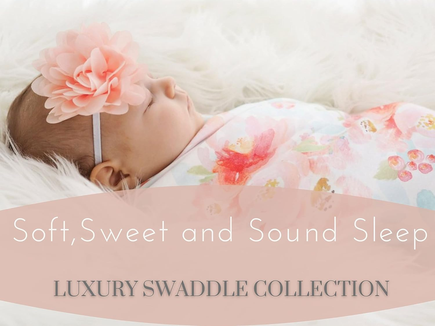 Baby Receiving Blanket Swaddle Blanket Newborn Wrap Swaddle Headband Set -Bloom Flower Pattern - Pink And Purple image number 2