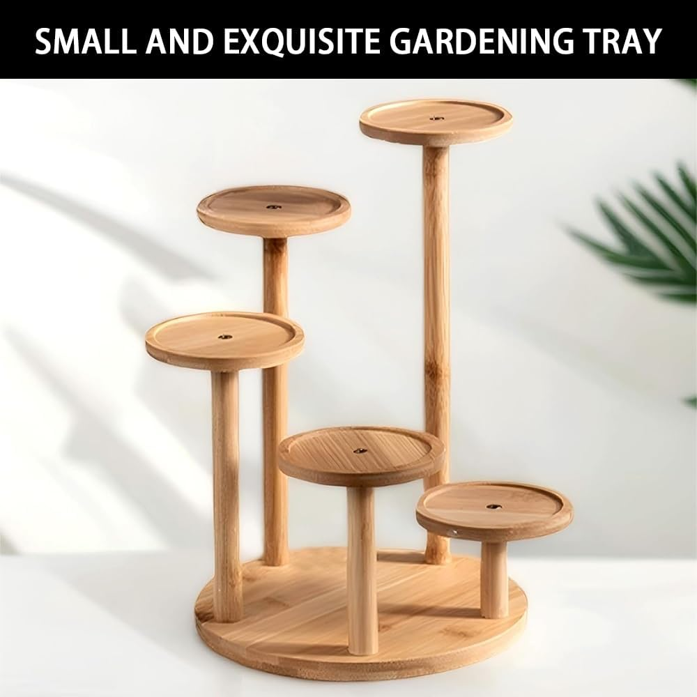 5-Tier Wooden Plant Stand &ndash; Tall round Bamboo & Wood Shelf Rack for Indoor/Outdoor Use, Multi-Tier Desktop Plant Holder for Living Room, Balcony, Patio, Garden, Office Decoration image number 6