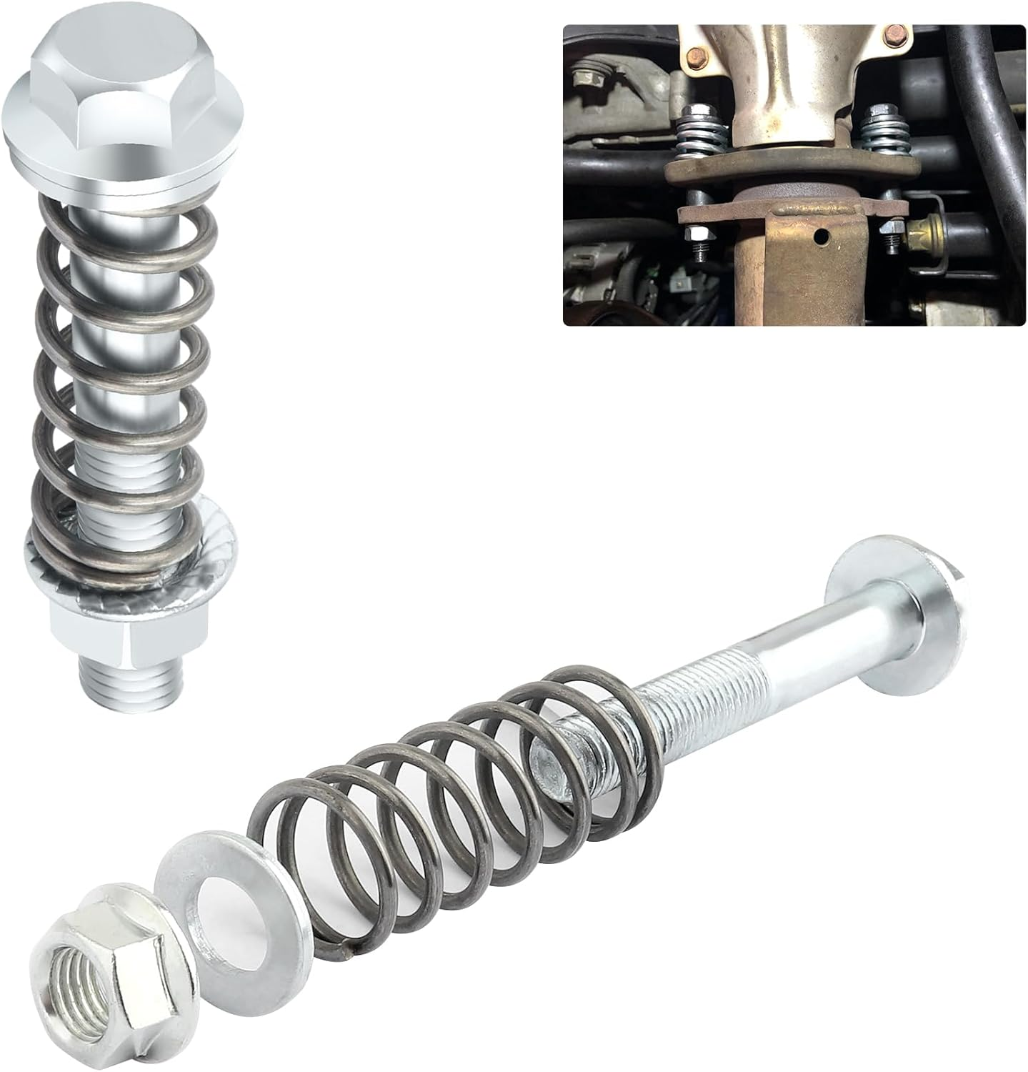M10X1.5X75Mm Exhaust Bolts and Nuts Kit,Includes 2 Sets Exhaust Manifold Bolts+Exhaust Springs+Nuts+Gaskets,Auto Parts Replacement Exhaust Bolt and Spring Hardware Kit (M10X1.5)