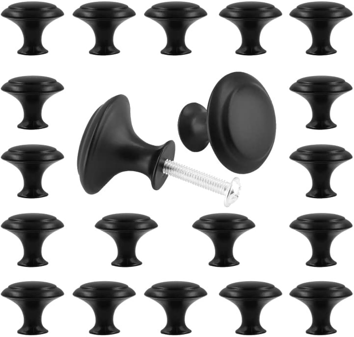 Auvotuis 20Pcs round Cabinet Knobs, 1Inch Matte Black Drawer Knob Pull Handles Modern Zinc Dresser Knobs for Wardrobe, Cupboard, Door