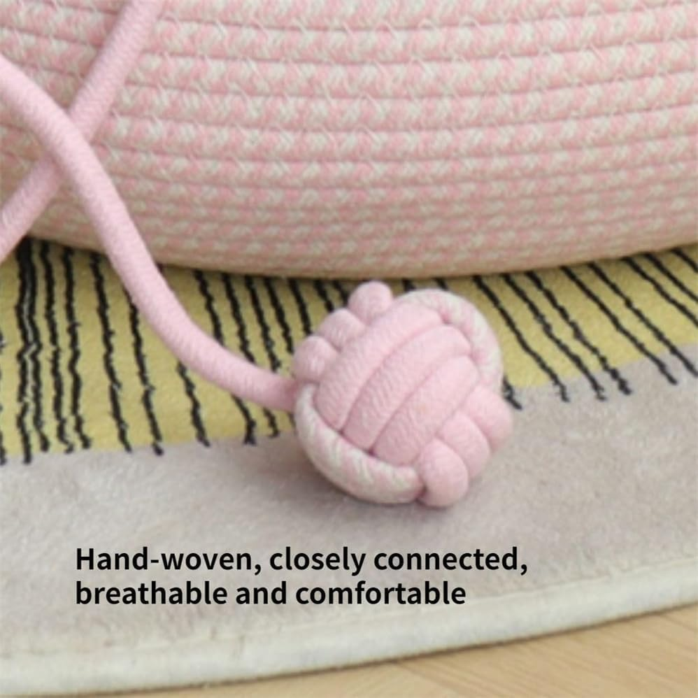 Natural Cat Bed Rattan,Hand Woven Cat Bed with Toy Tail,Washable Cozy Cat Mat Scratcher round Shape for Indoor Cats,Kitten Shaped House Natural Cotton Linen Cat Scratch Pad,Breathable and Odorless