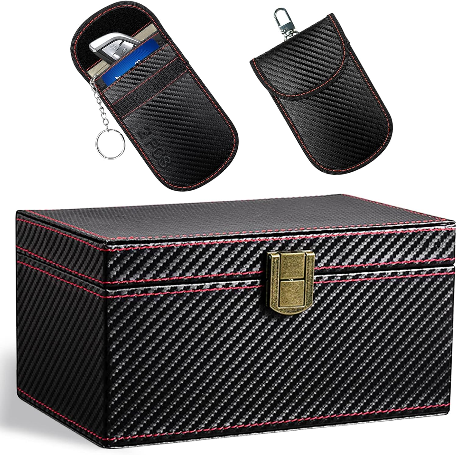 Large Faraday Box for Car Keys and 2 Pack Faraday Bag for Key Fob Signal Blocking Pouch with Hook RFID Box for Car Keys Signal Blocking Box for Car Theft Prevention Keyless Entry(Large Box+2 Pouch) image number 6