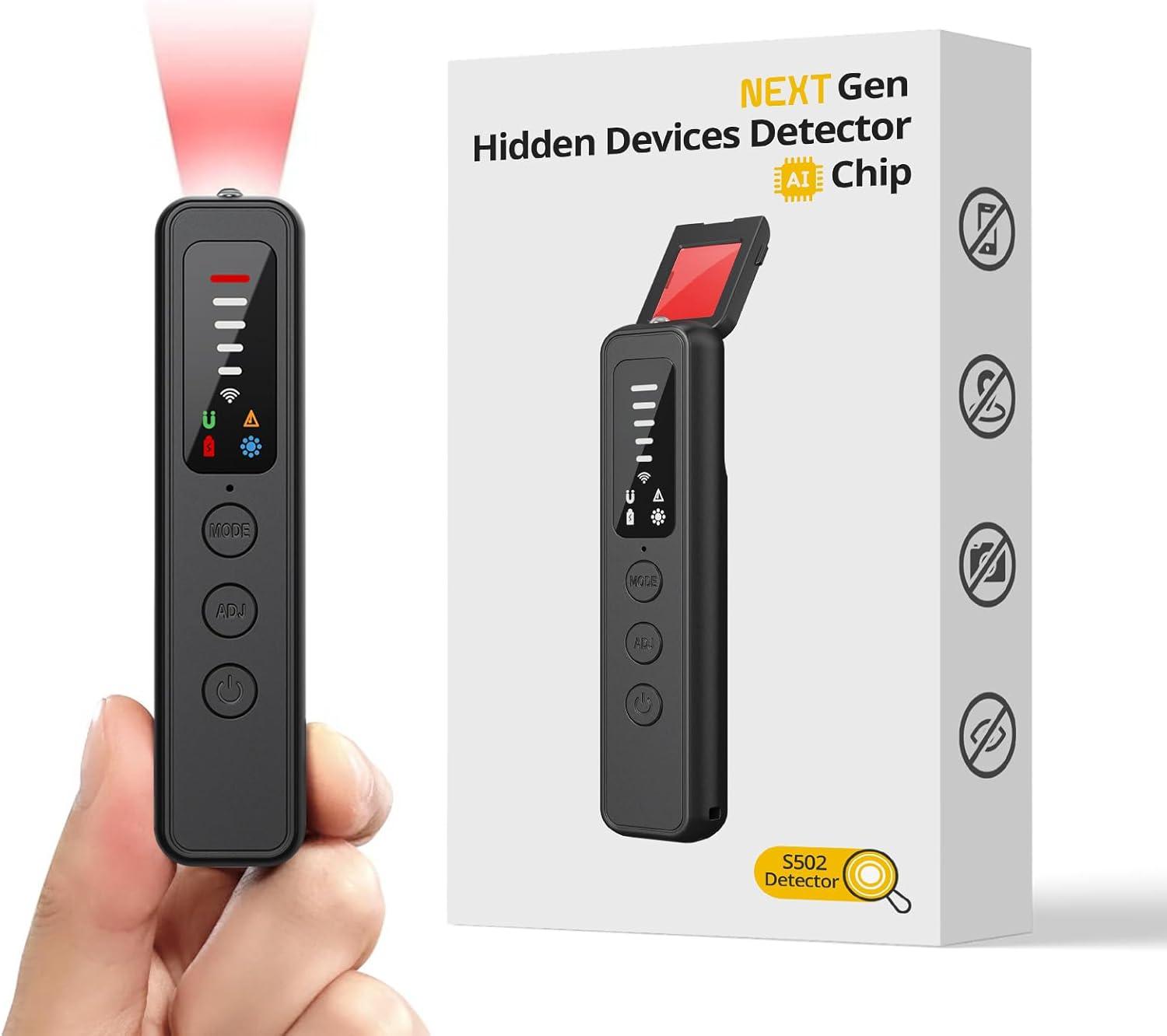 Hidden Camera Detector - Ai-Powered Anti-Spy Device, GPS Tracker & Bug Detector, Portable RF Signal Scanner for Hotels, Travel, Home & Office, 5-Level Sensitivity