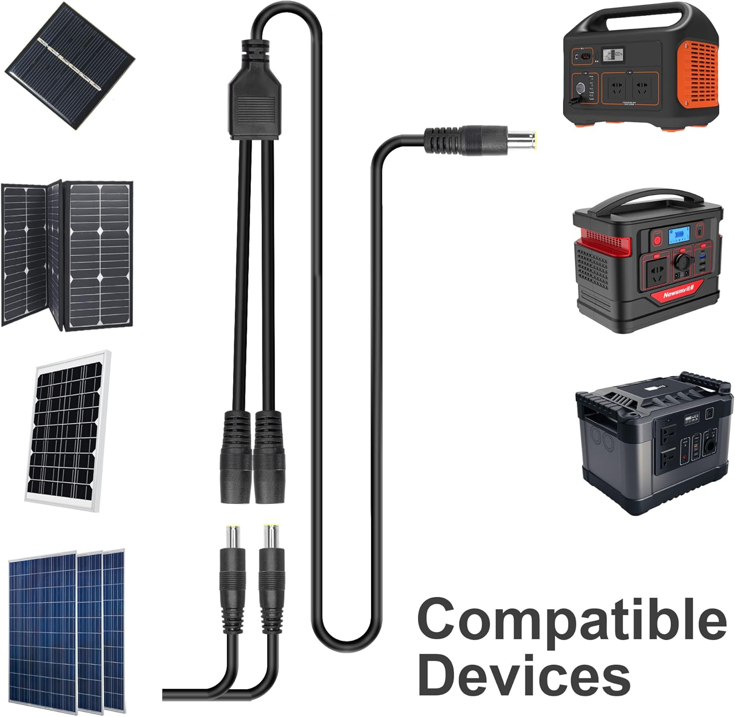 RIIEYOCA DC 8Mm Y Branch Parallel Adapter Cable, 3.2FT 14AWG Dc8Mm 1 Male to 2 Female Solar Panel Power Cable,With DC7909 Male Female Converter,For Portable Power Station Solar Panel(1M/3Ft)