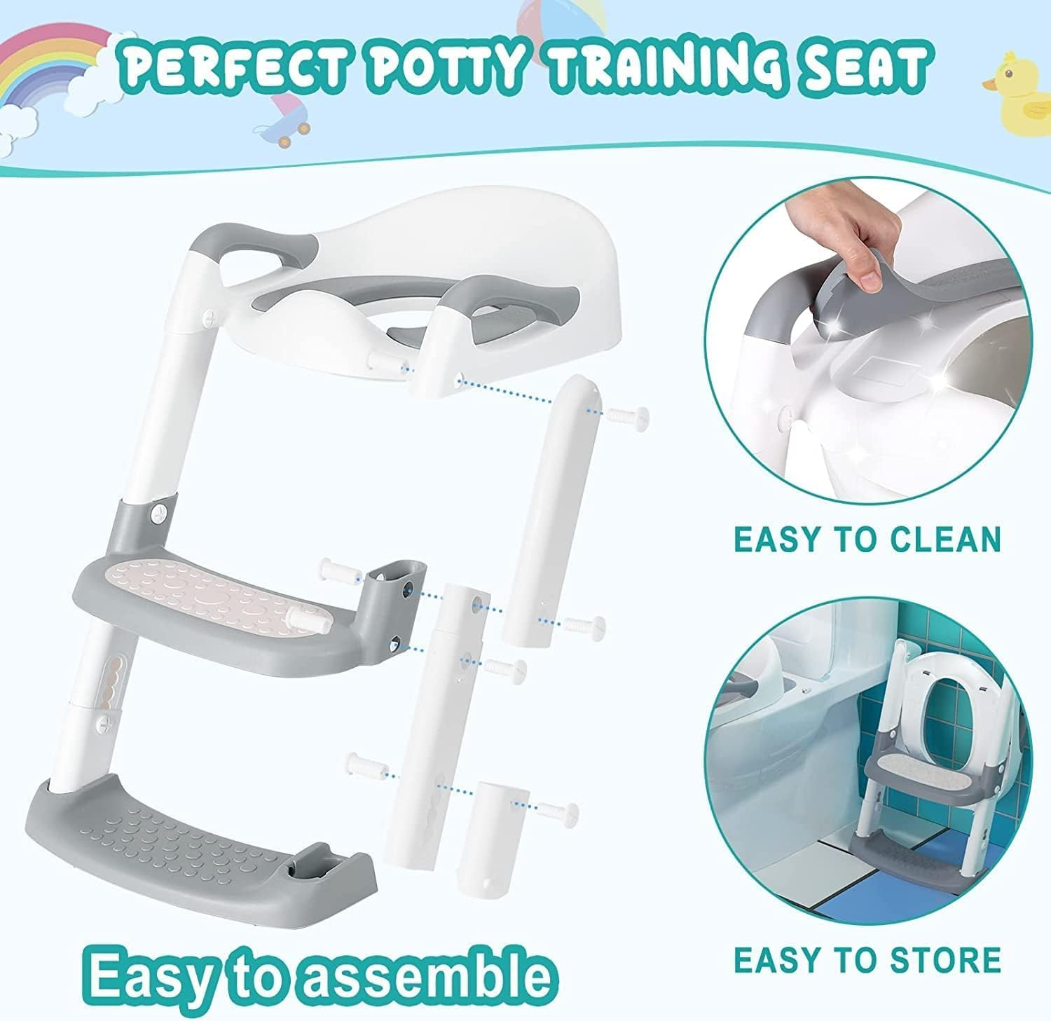 Potty Training Seat Potty Training Seat Come with Soft Seat, 5 Adjustable Height,Foldable with Handle and Splash Guard and Two Steps Ladder Seat（Pink） image number 1