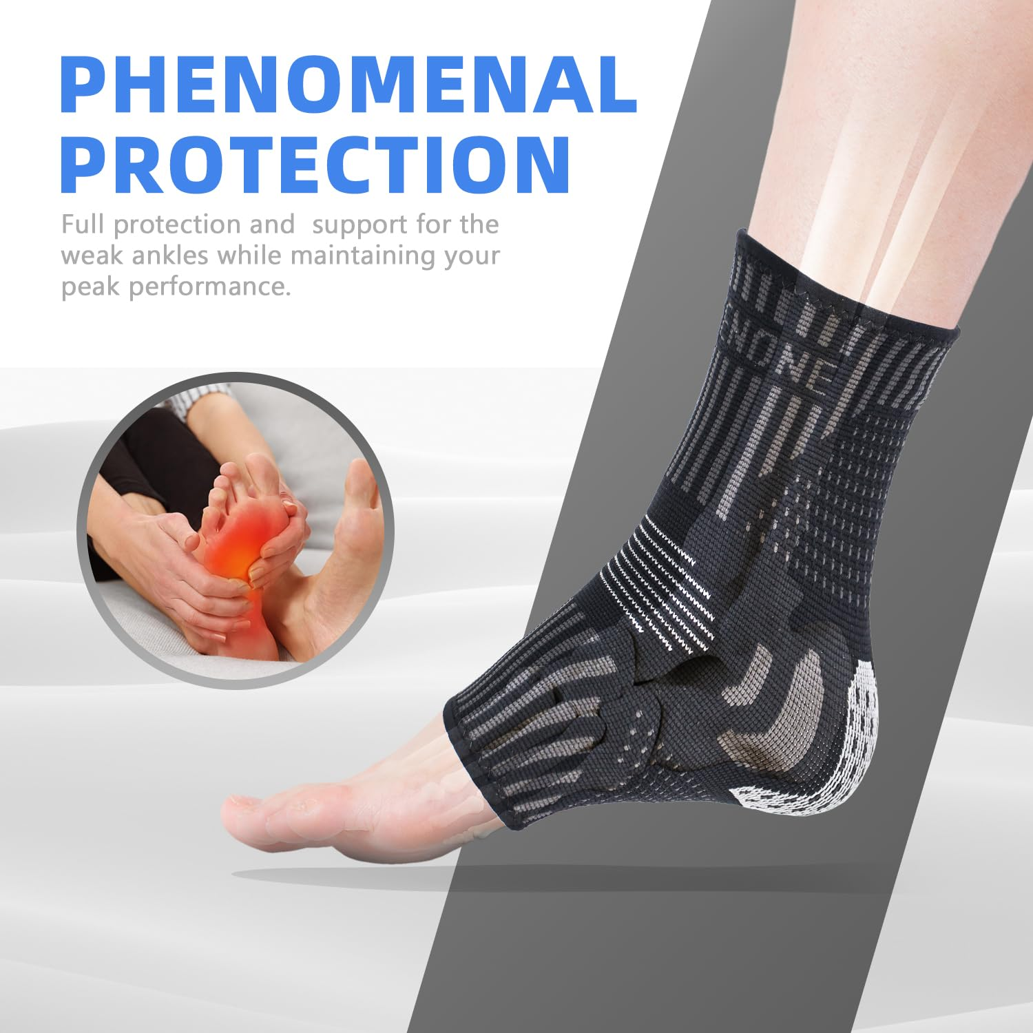 Ankle Brace for Women & Men, Ankle Compression Sleeve Socks, Best Ankle Support Brace for Sprained Ankle, Plantar Fasciitis, Achilles Tendonitis Relief, Foot Pain, Running, Sports image number 2