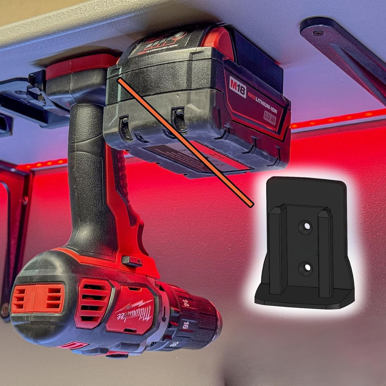 5‑Pack - M18 Tool & Battery Wall‑Mount Holders Compatible with Milwaukee M18 Batteries and Tools Custom 3D‑Printed Storage for Drills, Drivers & Bare Tools image number 4