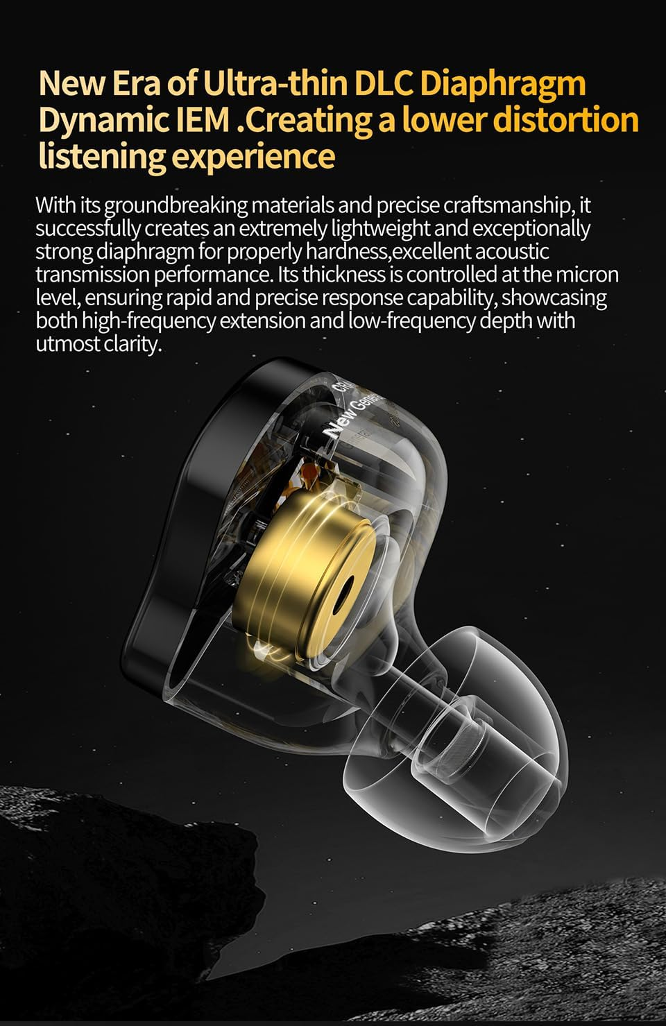 CCA CRA PRO in Ear Monitors, Iems for Gaming, Ultra-Thin DLC Diaphragm Dynamic Driver Wired Gaming Earbuds, Deep Bass Clear Sound Ear Buds IEM Headphones, in Ears for Singers DJ (Black, without Mic) image number 5