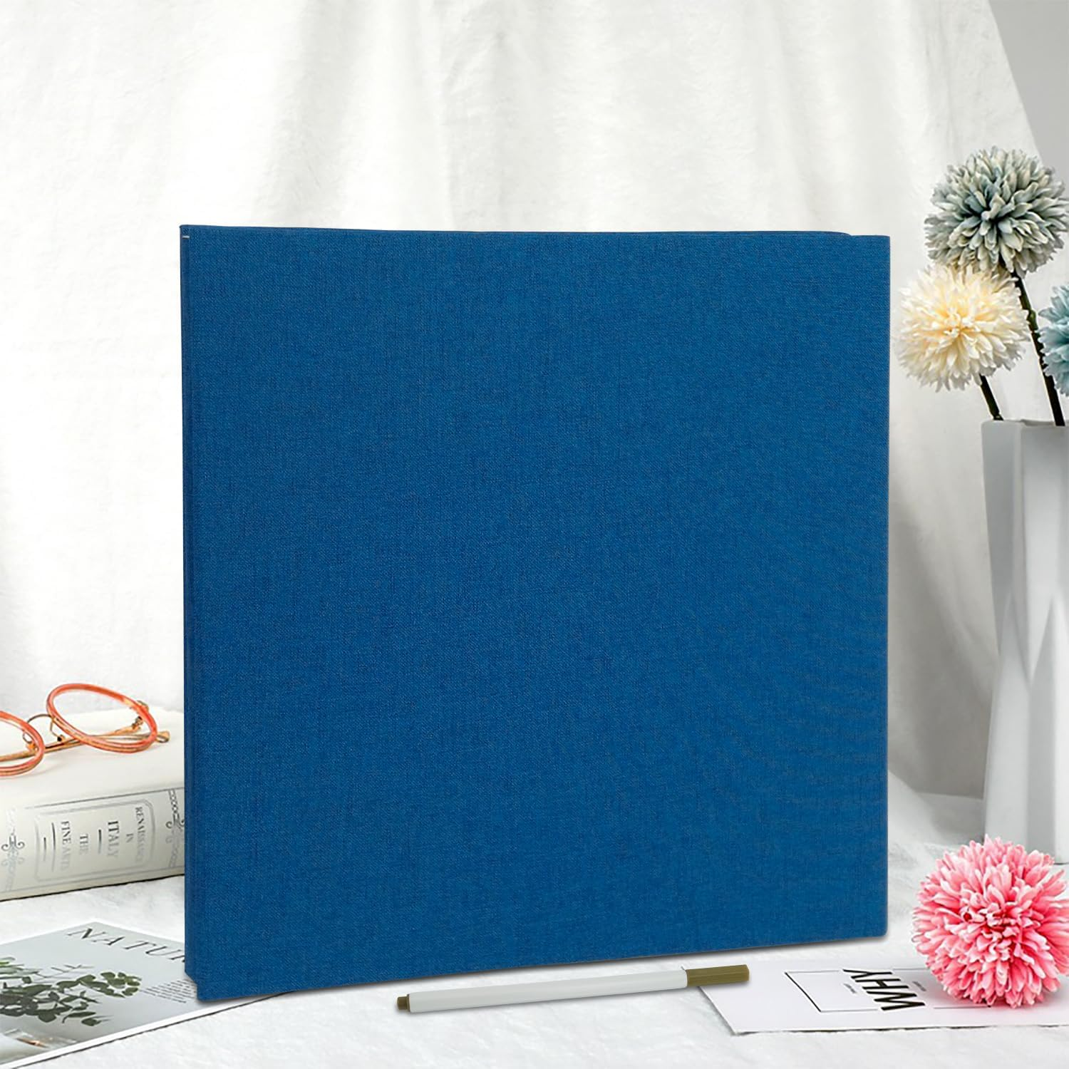 Large Photo Album Self Adhesive for 4X6 8X10 Pictures Scrapbook Magnetic Album DIY Scrap Book 40 Sticky Pages with a Metallic Pen, Blue image number 5