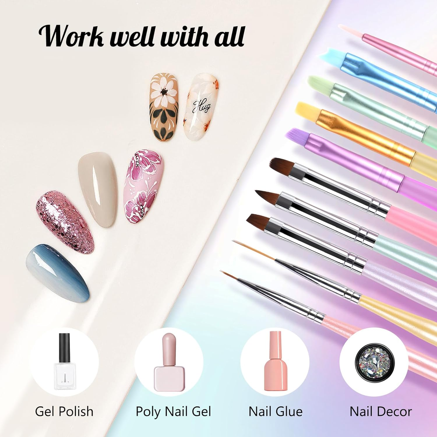 11 Nail Brush Set,Geeric Nail Art Brushes Kit Nail Art Liner Brush Dotting Pens Nail Extension Gel Builder Brush Nail Art Design Pen Painting Tools for Salon DIY Home Manicure Beginner Nail Technician