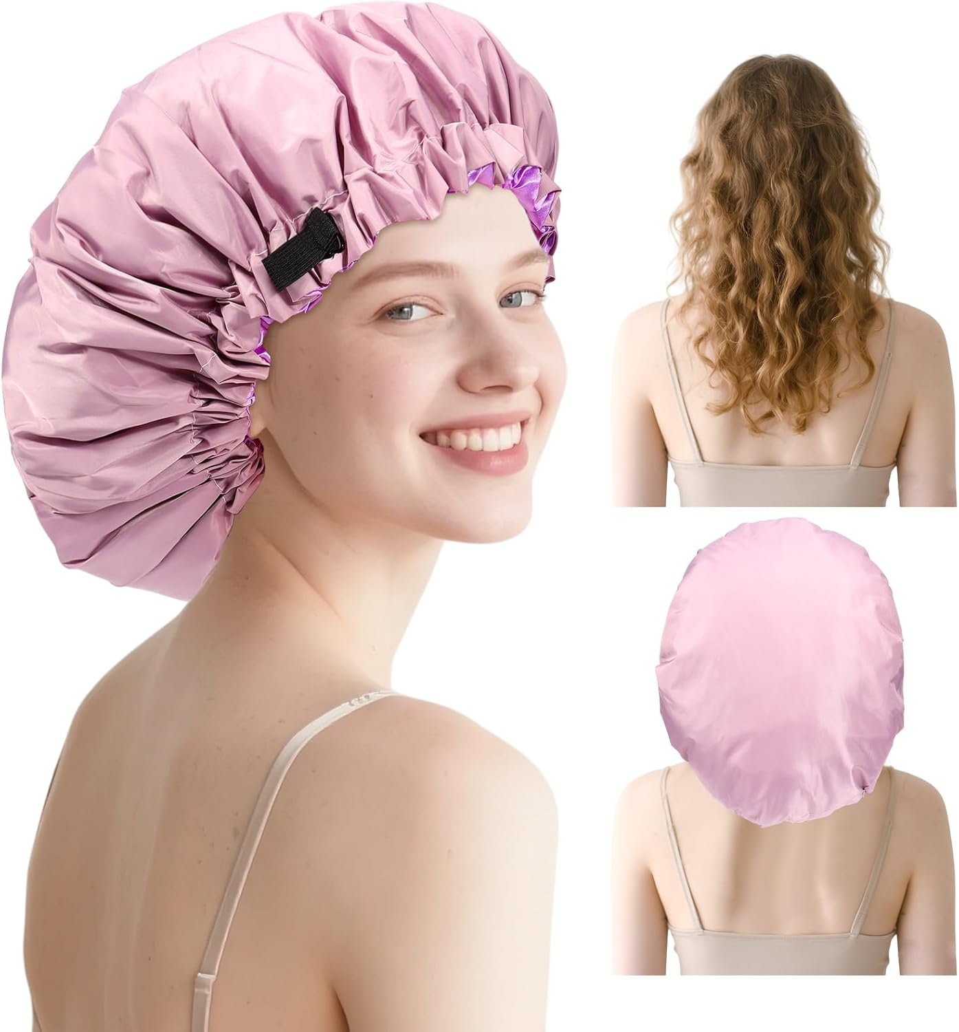 Extra Large Shower Cap,Adjustable Bath Cap,Jumbo Braids Shower Cap,Shower Caps for Women Reusable Waterproof (Purple) image number 6