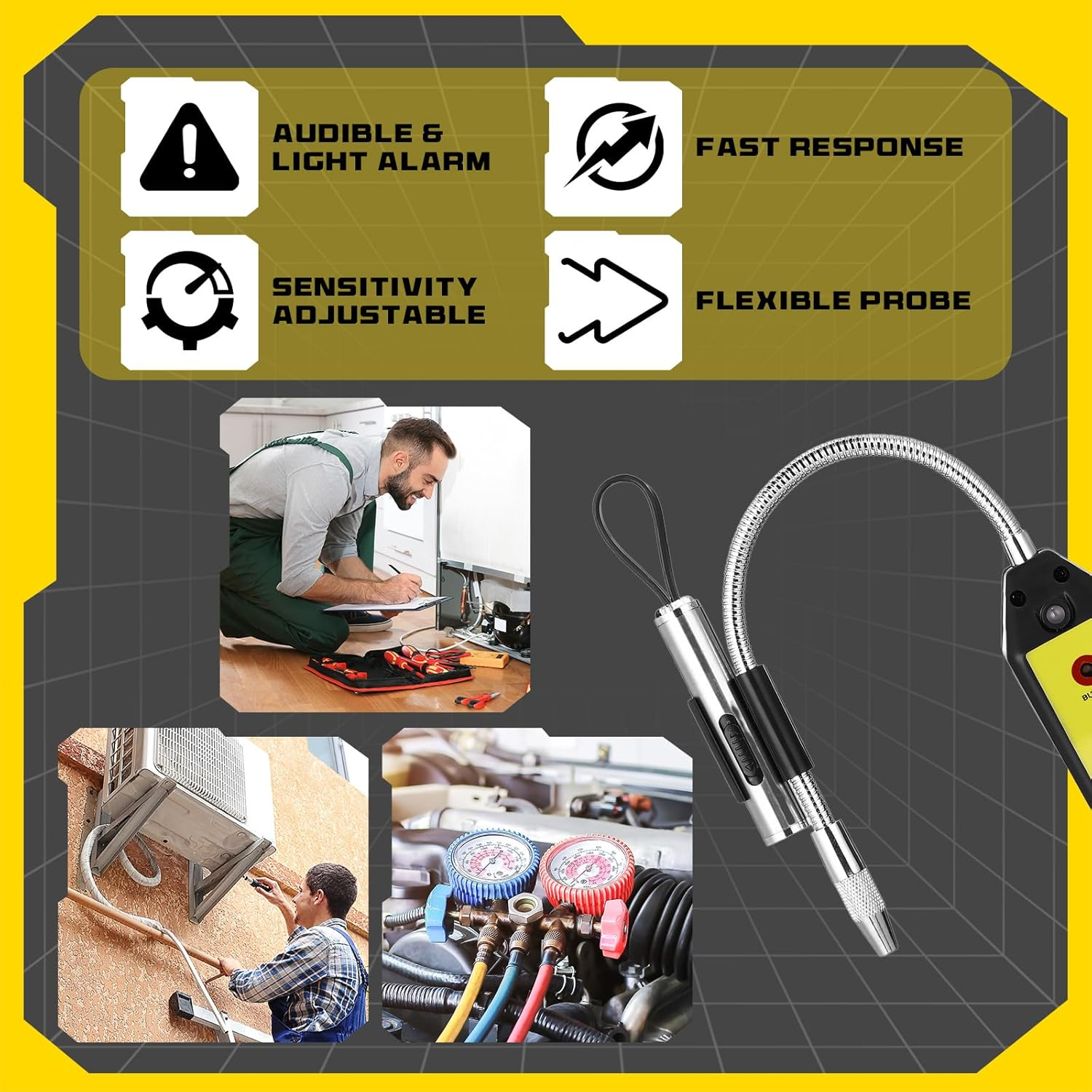 Ac Leak Detector Kit Tool Wjl-6000 Refrigerant Leak Detector with 68 LED UV Flashlight and Yellow UV Protective Glasses for HVAC Air Conditioner R22 R410A R134A(Yellow) image number 2