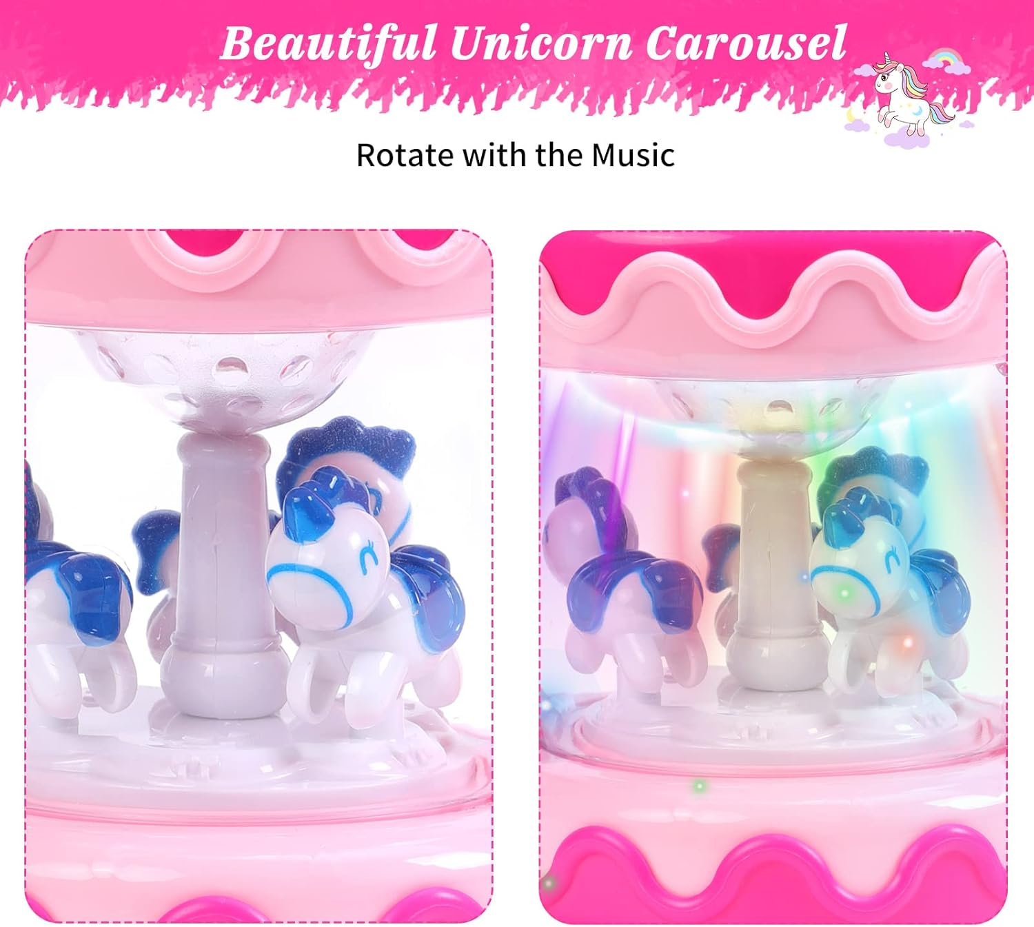 Fimeetoy Baby Toys for 18 Months+ Unicorn Carousel Rotating Projector Light up Toy with Music, Early Learning Musical Toy for Girls Boys (Pink) image number 5