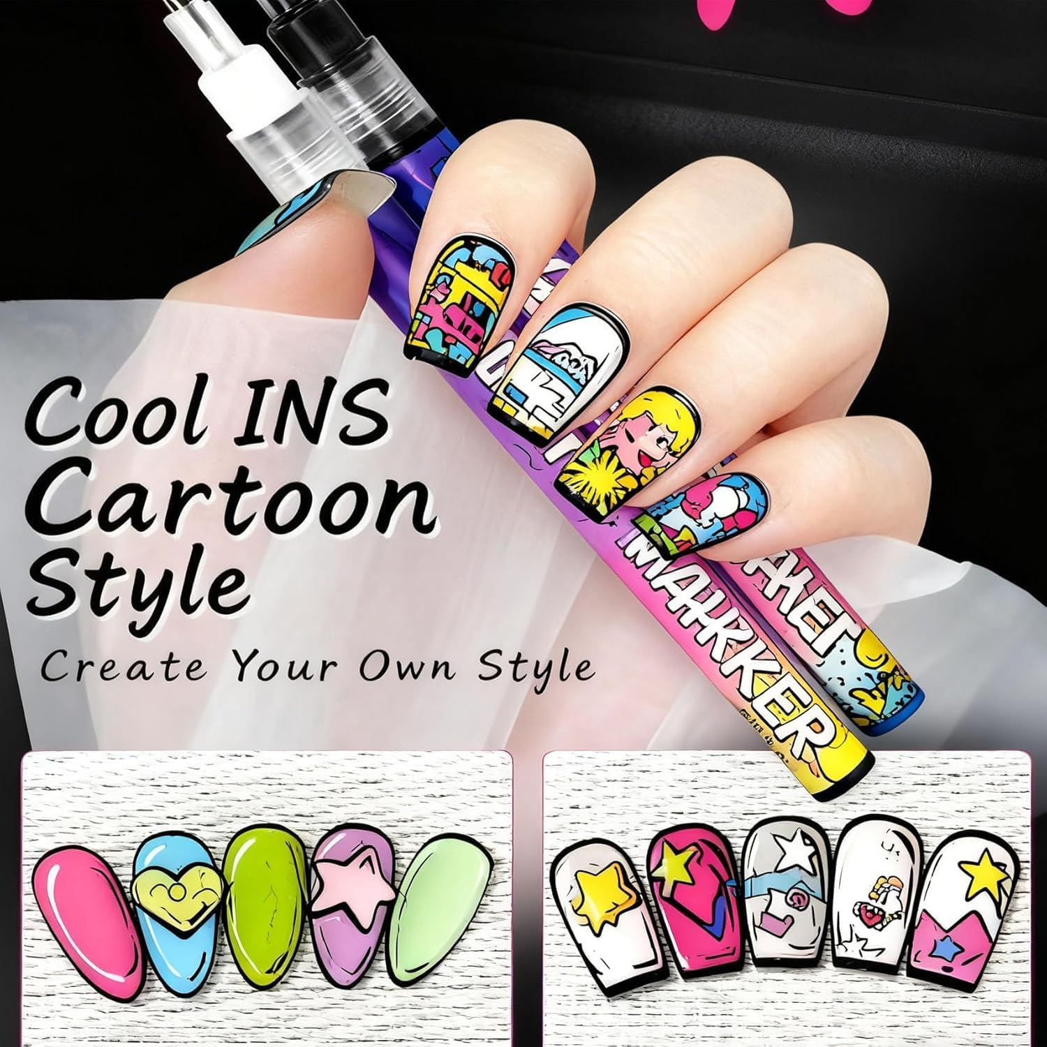 12 Colors Nail Art Pens Set, 2025 New Quick Drying 3D Nail Polish Pens, Nails Art Design, Manicure Nail DIY Decoration, Nail Doodle Pens for Home Salon (1Set) image number 5