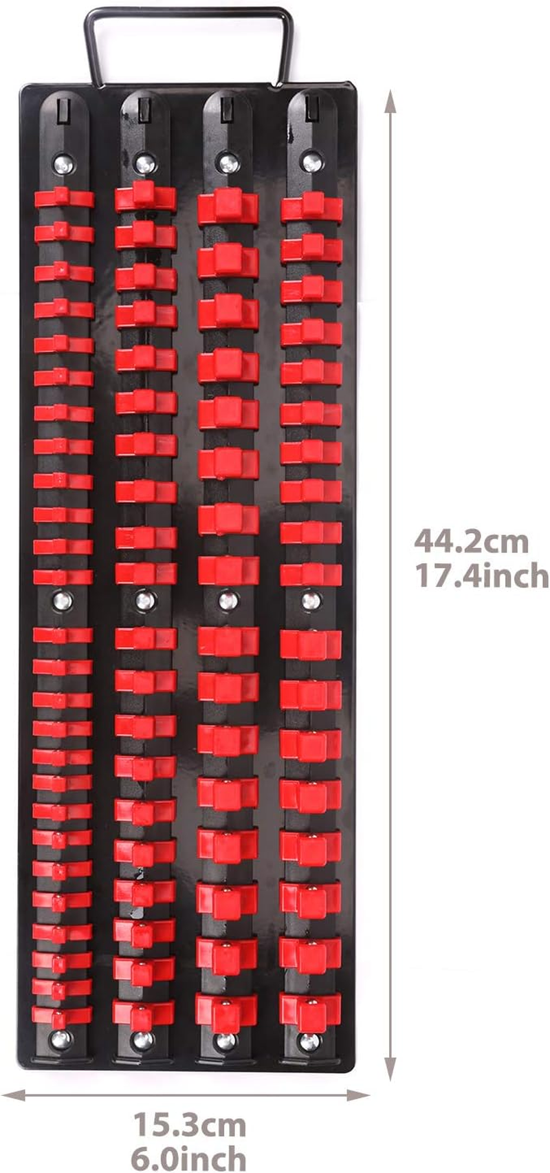 CASOMAN 80-Piece Portable Socket Organizer Tray, 1/4-Inch, 3/8-Inch, 1/2-Inch,Heavy Duty Socket Rail, Black Rails with Red Clips image number 5
