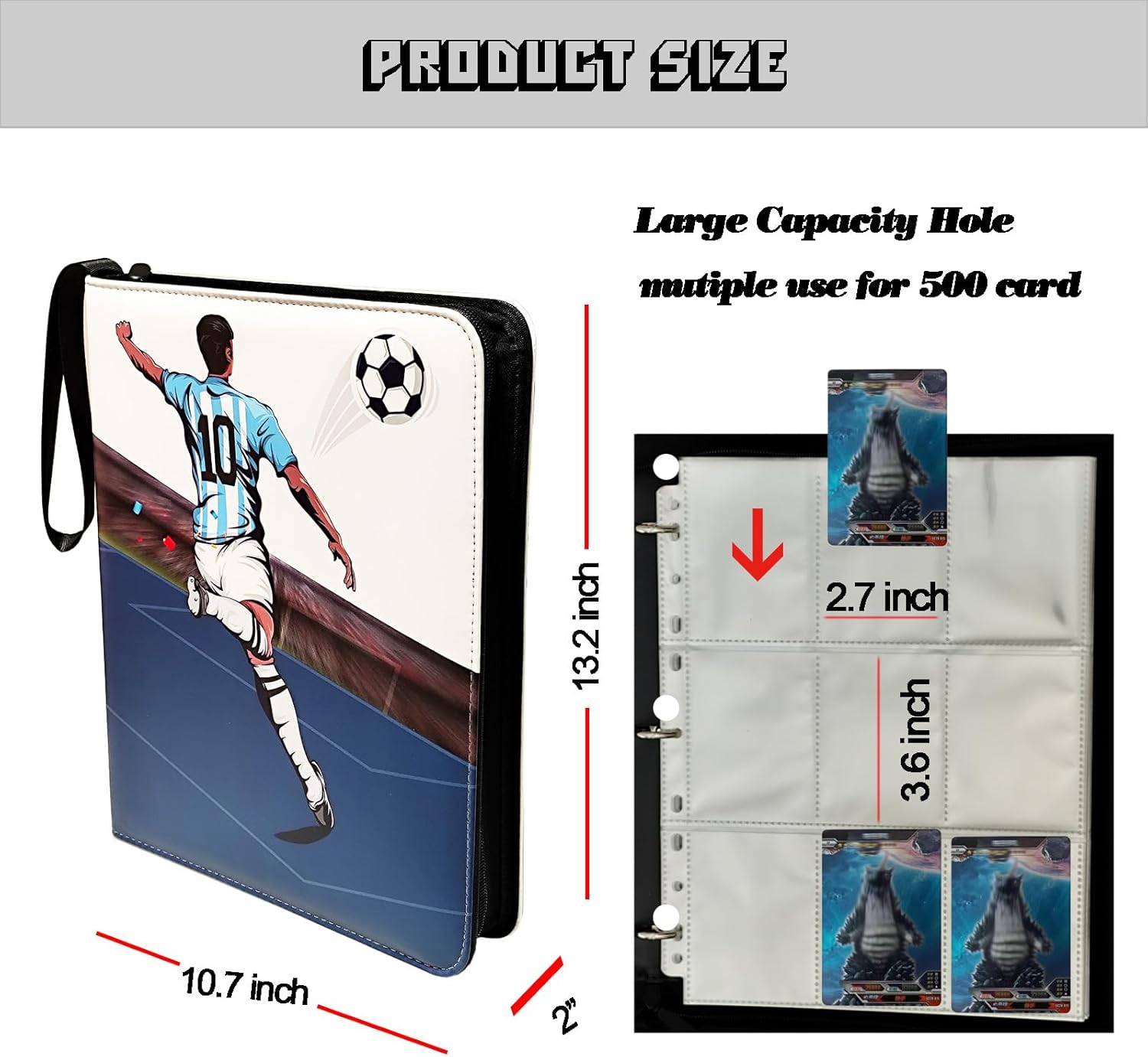 Trading Card Binder, Game Card Collection Album Holder Book Card Holder Carrying Case Gifts for Boys Girls (Soccer)