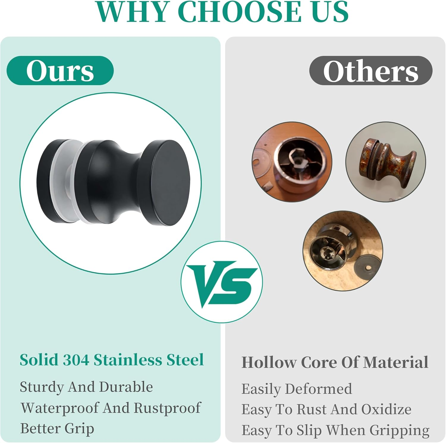 Alise Shower Door Handle, Sliding Shower Doors Knob, Heavy Duty Solid SUS304 Stainless Steel Knobs, One Sided Pull Hardware Replacement Parts for Bathroom Glass Doors, Black Finish