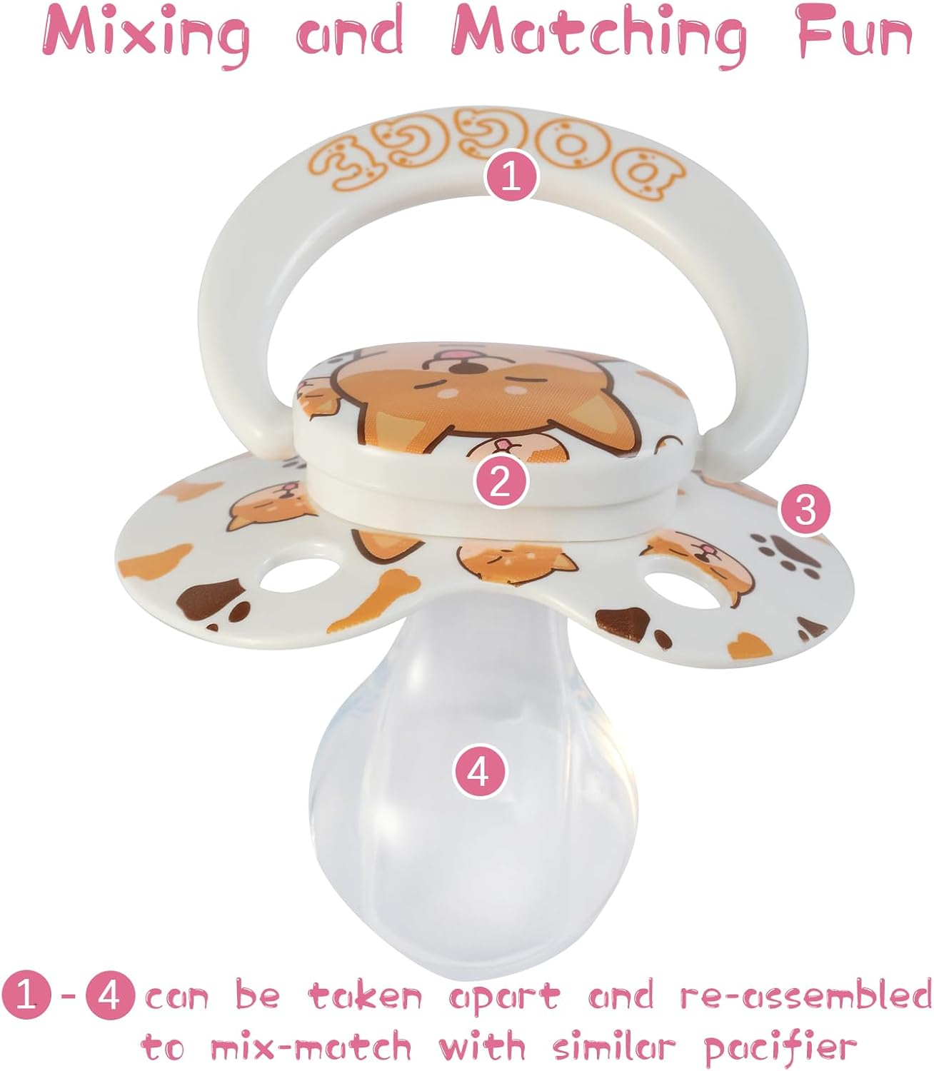 Adult Sized Pacifier Large Shield Binky Butterfly Shaped Cute Printed Paci image number 2