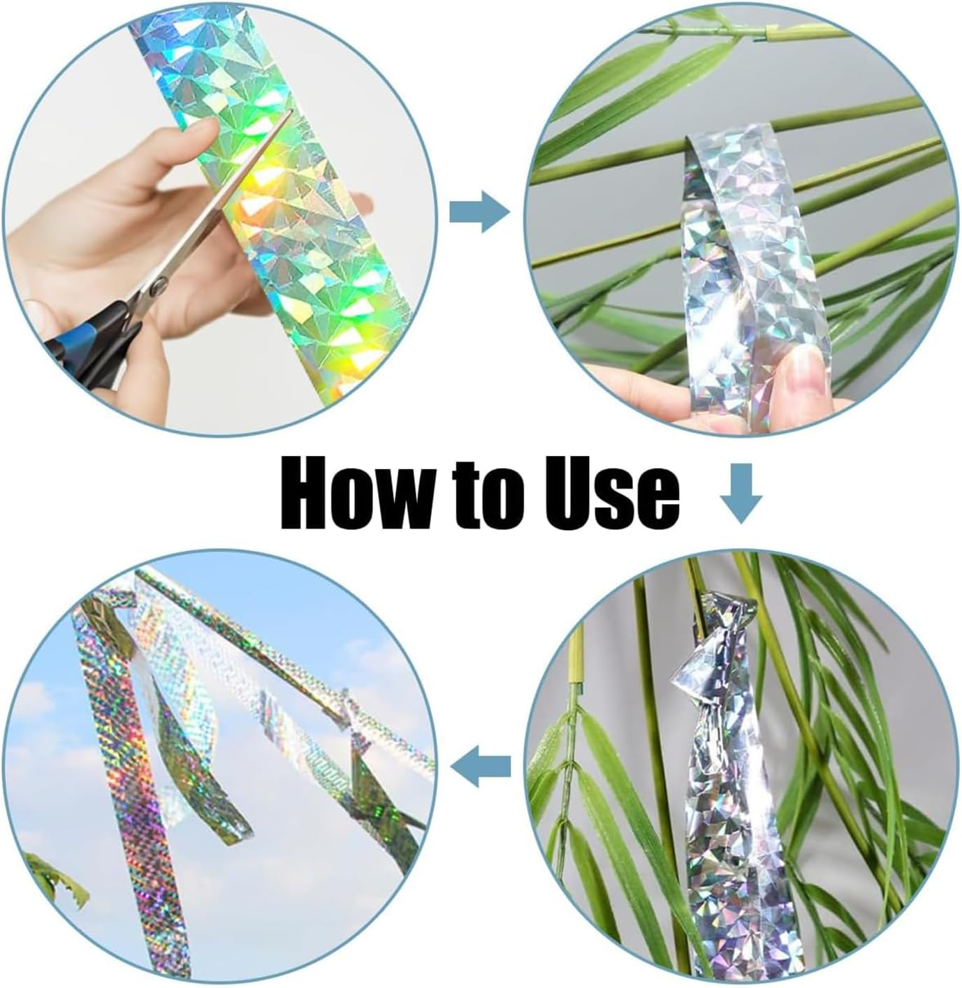 Lyfengdeam 2 Rolls Bird Scare Reflective Ribbon Flashing Tape Holographic Reflective Double-Sided Yard Fence Garden Porch Decoration Accessories Keep Away Flashing Ribbon for Pigeons Hawk Woodpeckers