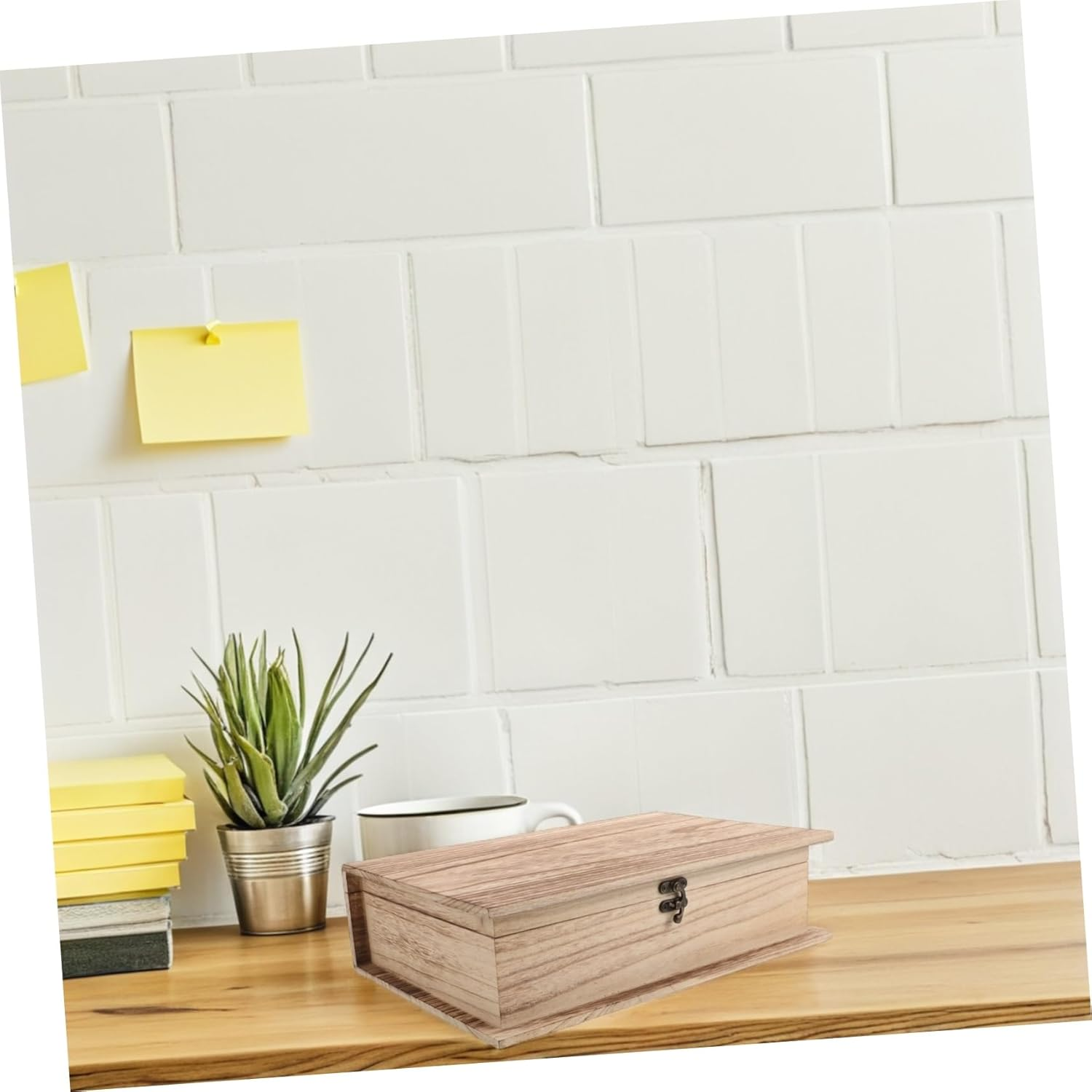 2Pcs Classic Book Shape Wood Trinket Case Lock Large Jewelry Box for Cards Storage Natural Wood Decor image number 3