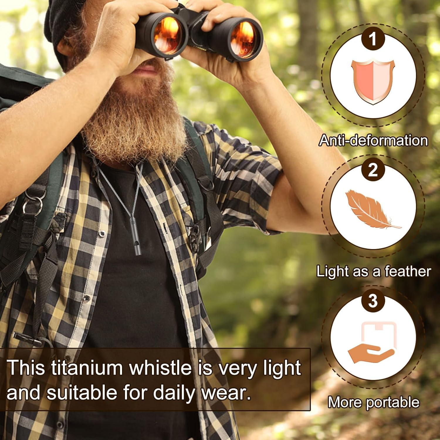 Gosknor Emergency Whistle, Titanium Dog Training Whistle with 2 Keychain Rings Survival Loud Whistle for Outdoor Camping Hiking Boating Whistle image number 3