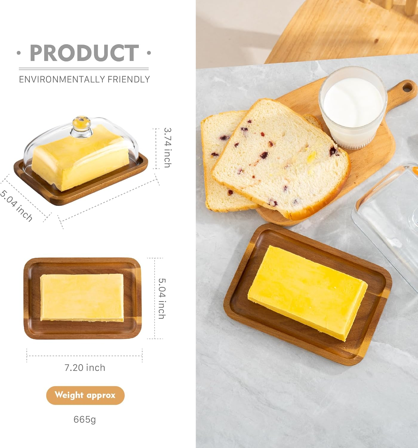 MKLZ Glass Butter Dish with Lid, Clear Domed Cheese Dish with Handle, Large Butter Keeper Saver with Cover for Table, Kitchen Countertop, Refrigerator