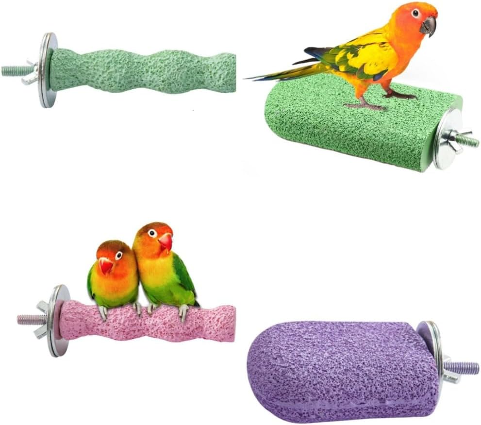 Goxfaca Bird Cage Perch Stand with Grinding Stone, 4-Piece Platform Set, Claw Trimmer for Budgies, Parakeets, Cockatiels, Conures image number 4