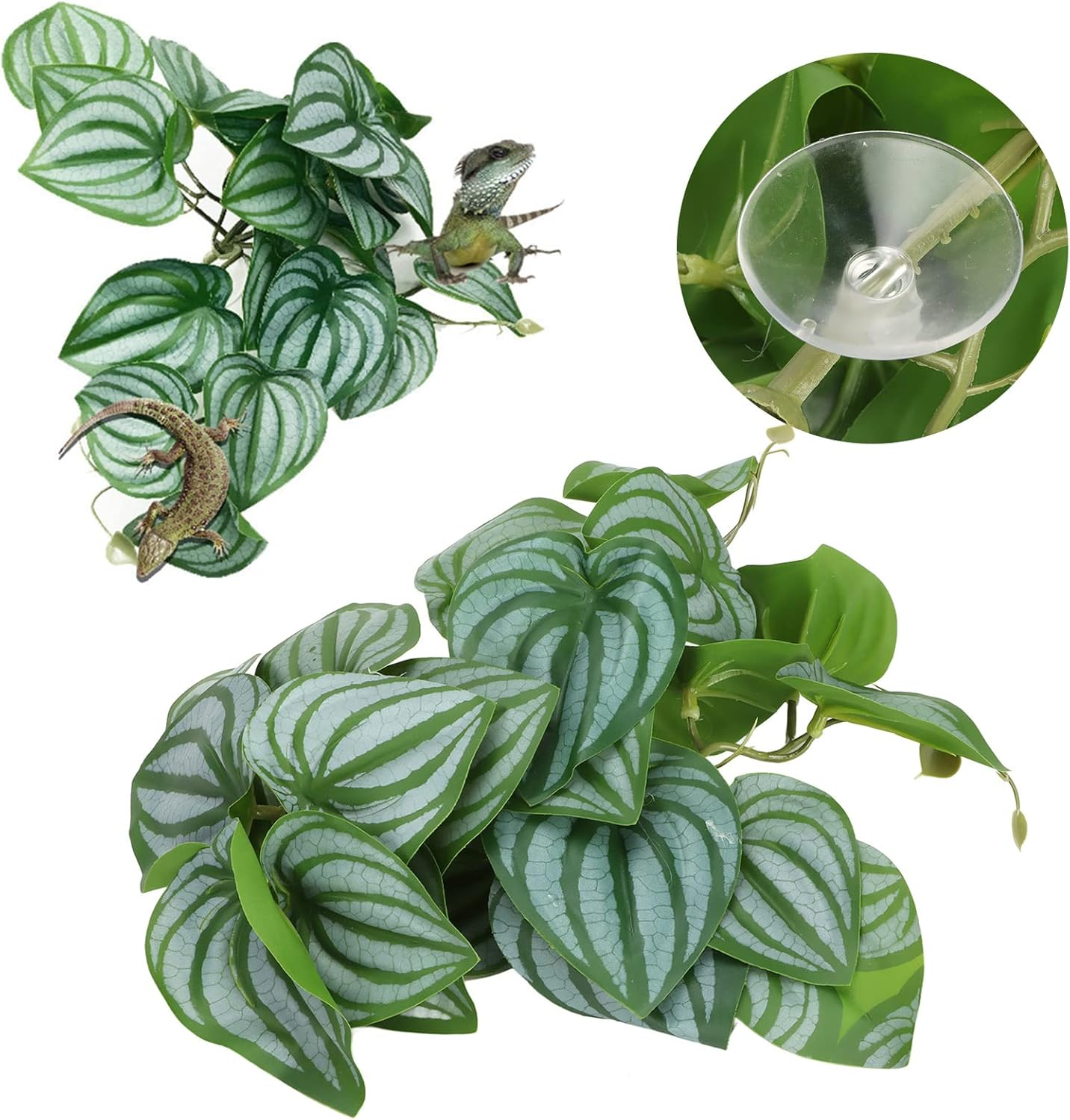 Zerodis Simulation Leaves Decoration, Lifelike Artificial Plants Soft Texture for Reptile Faux Plant Decor with Suction Cup Multifunction Leaf Rattan for Aquarium Home Decor image number 2