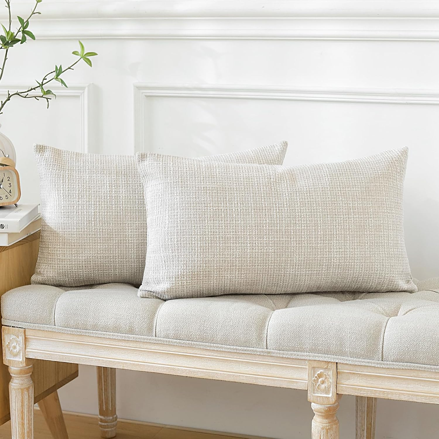 JOTOM Set of 2 Cushion Covers 40X60 Cm Linen Beige Decorative Throw Pillow Covers 16X24 Inch Lumbar Cushion Case Home Decor Pillowcases for Couch Sofa Living Room Bed (Beige) image number 5