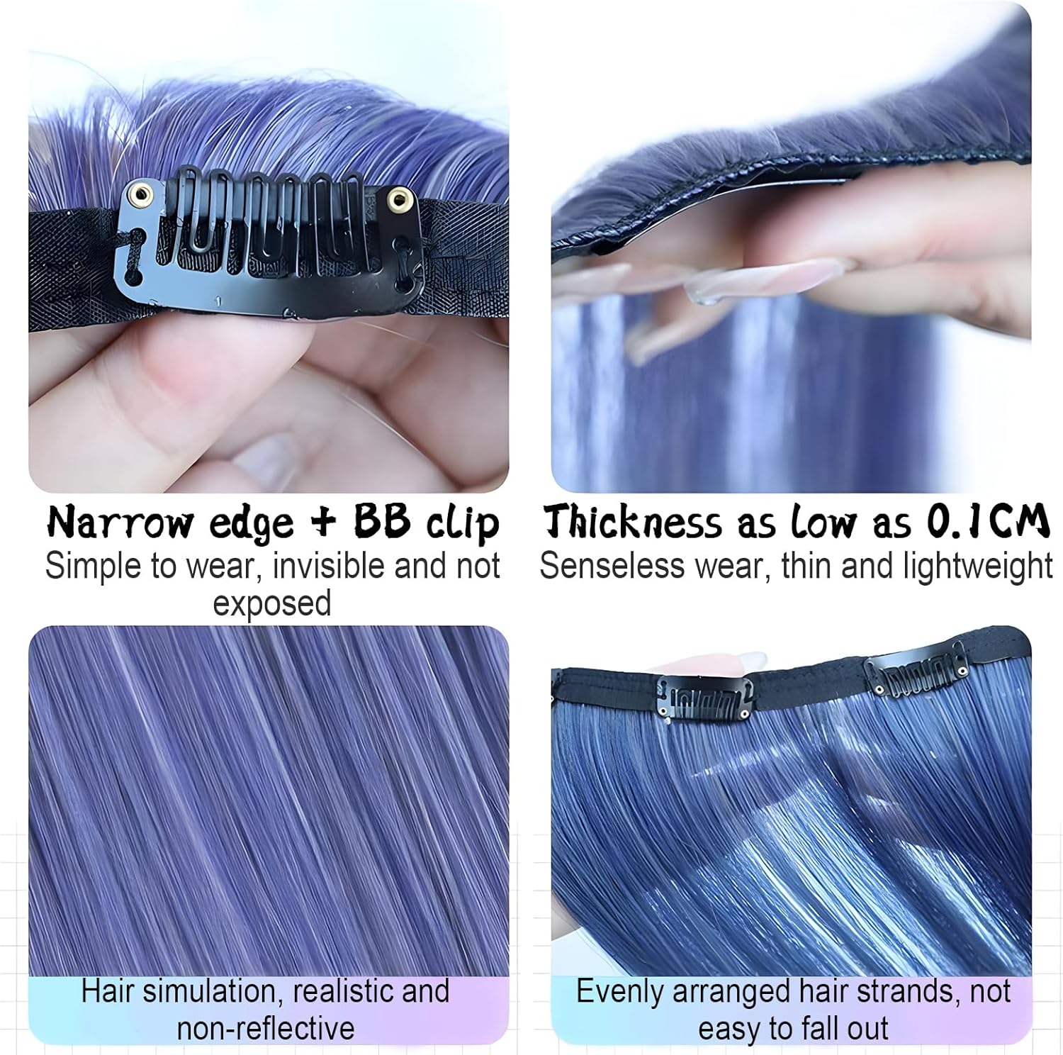 DBAILY Clip in Hair Strands, Clip-In Extensions, Hair Accessories Women, Wig Blue, Hair Strands for 50 Cm, 60 G, Grey Blue