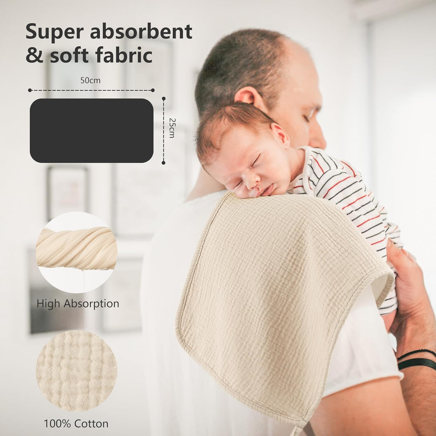 Bearmoss 100% Cotton Muslin Burp Cloths Sets 6 Pack 20X10Inch Large Burping Clothes Extra Soft Absorbent for Newborn Unisex Baby Girls and Boys (Brown) - Bluesky image number 4