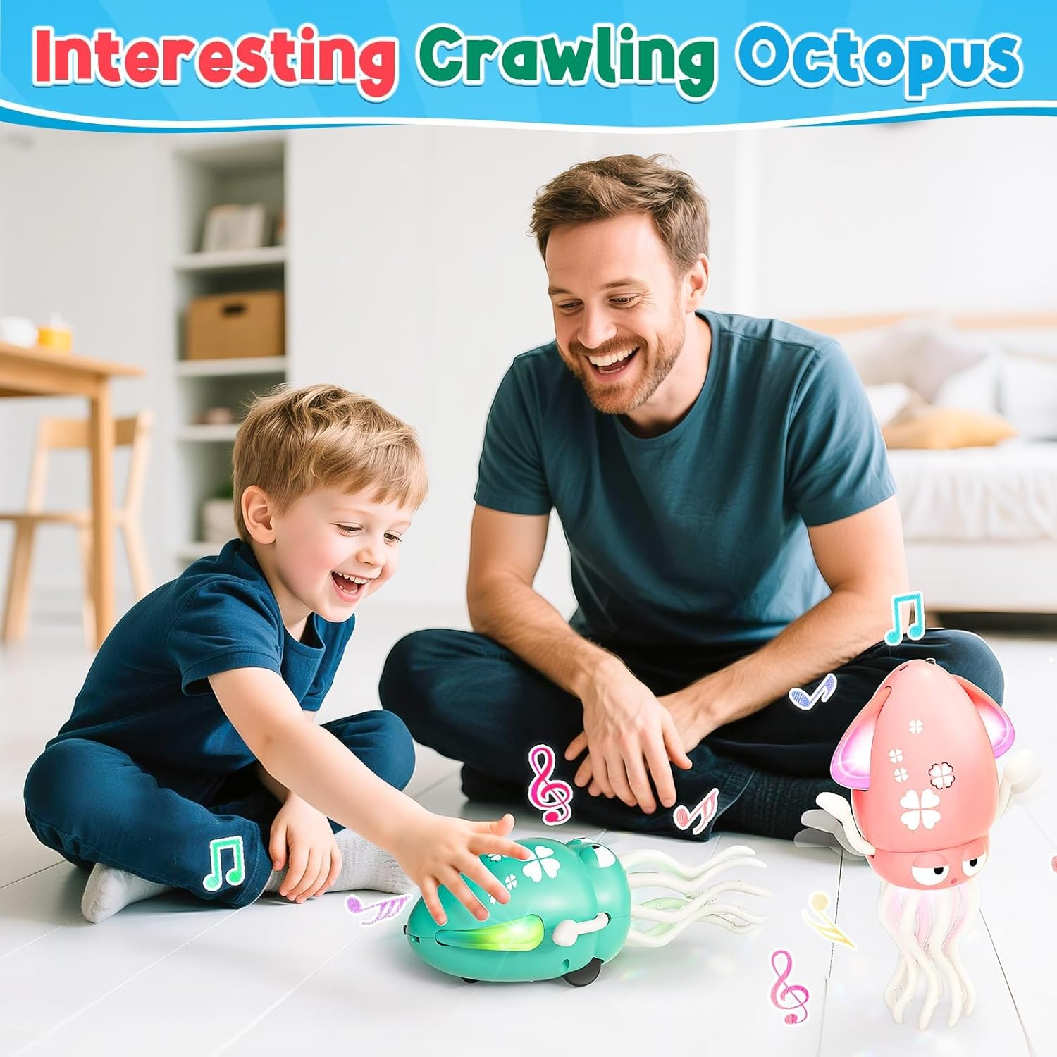 Magic Dancing Octopus Toy - Smart Obstacle-Dodging Robot with LED Light Show & Music, USB Rechargeable Tummy Time Squid Toy for Babies | Electric Crawling Octopus |Baby Toys for 3+Year Old Kids(Green) image number 5