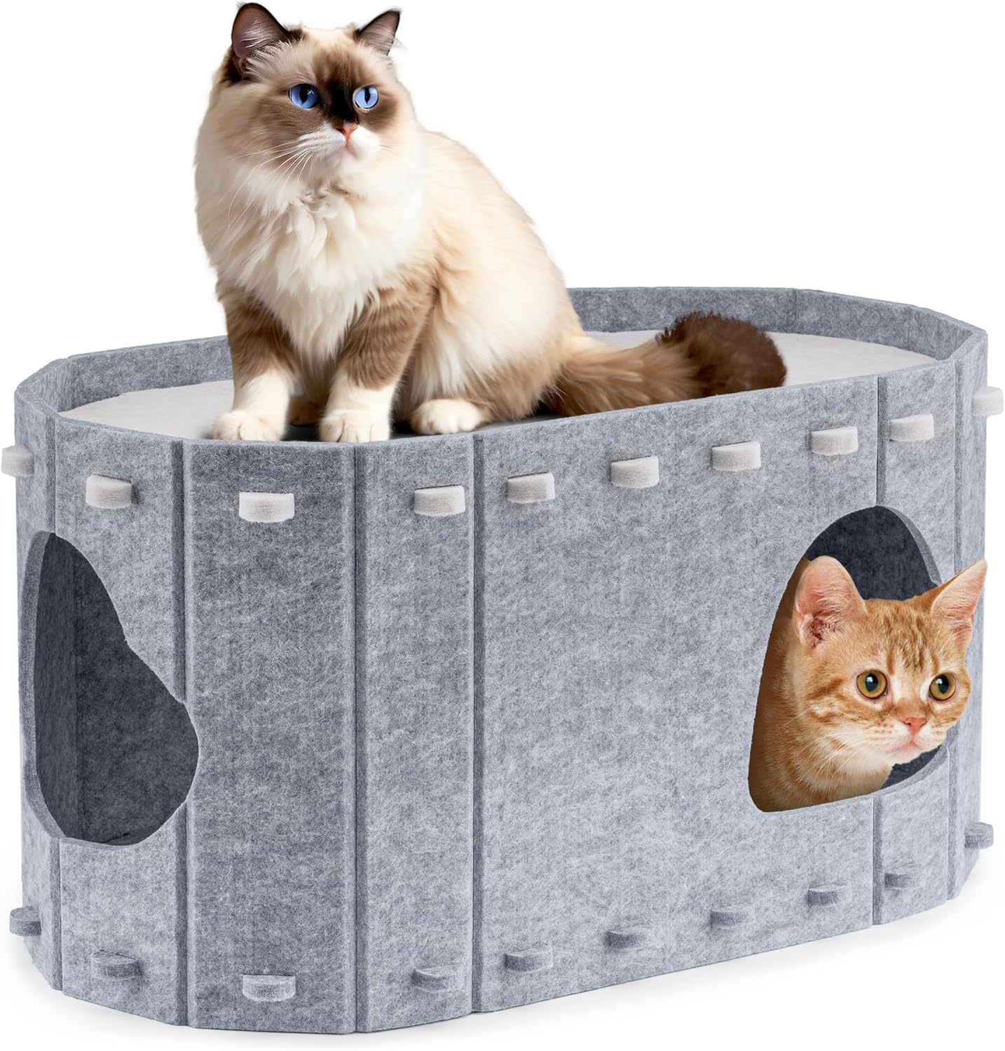 Cat Bed for Indoor Cats, Foldable Felt Cat Cave, Cat Tunnel Enclosed Bed Cat House for Large & Multiple Pet Cats up to 10 Kg, Scratch Resistant Cat Condo, Cat Hideaway image number 3